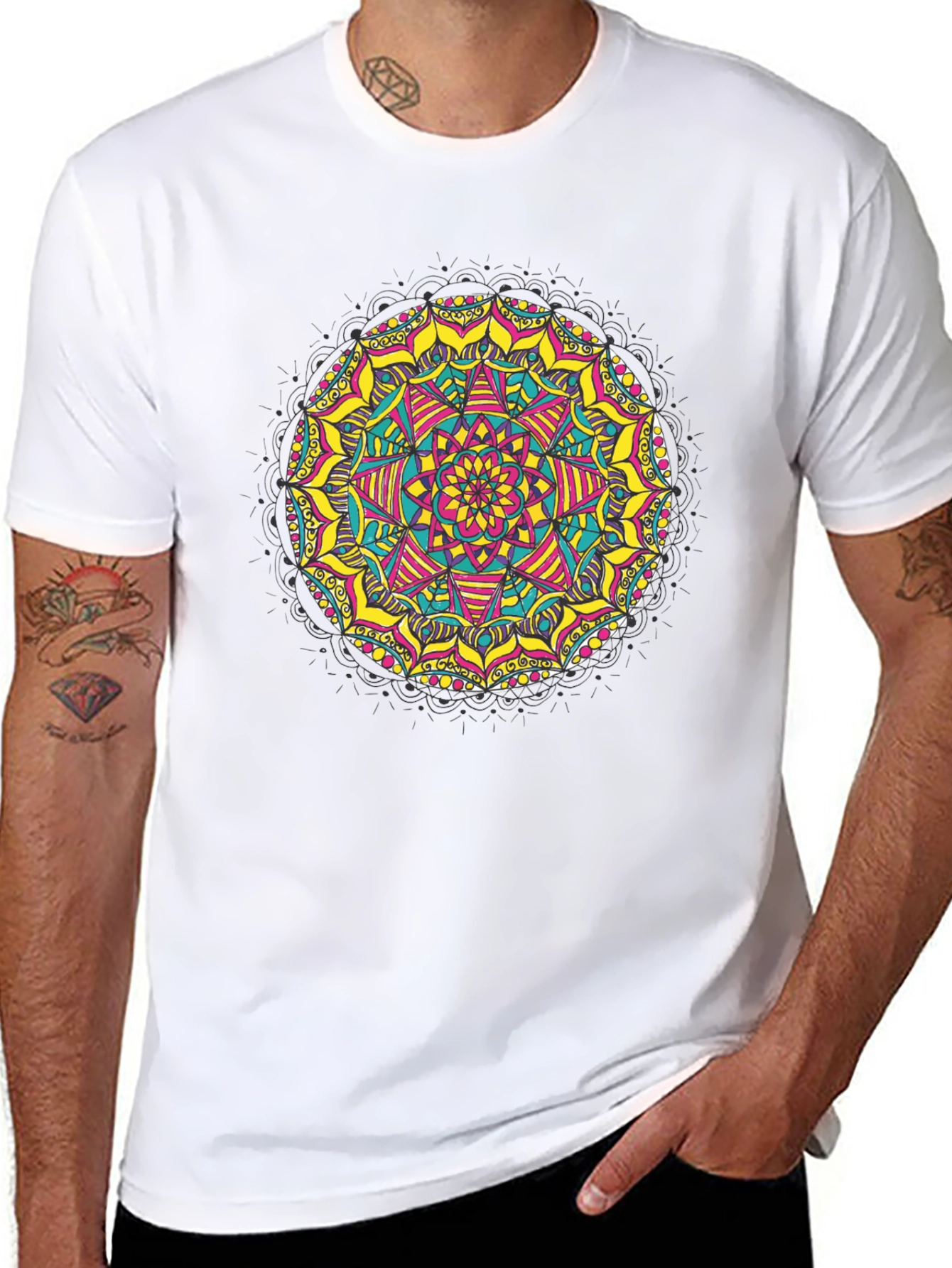Black Mandala T-Shirt - Vibrant Geometric Design