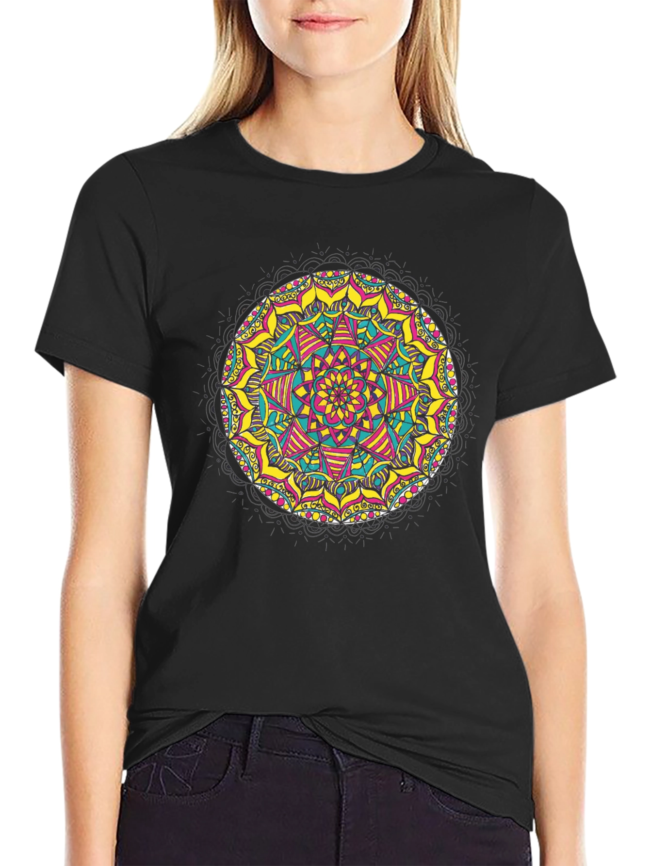 Black Mandala T-Shirt - Vibrant Geometric Design