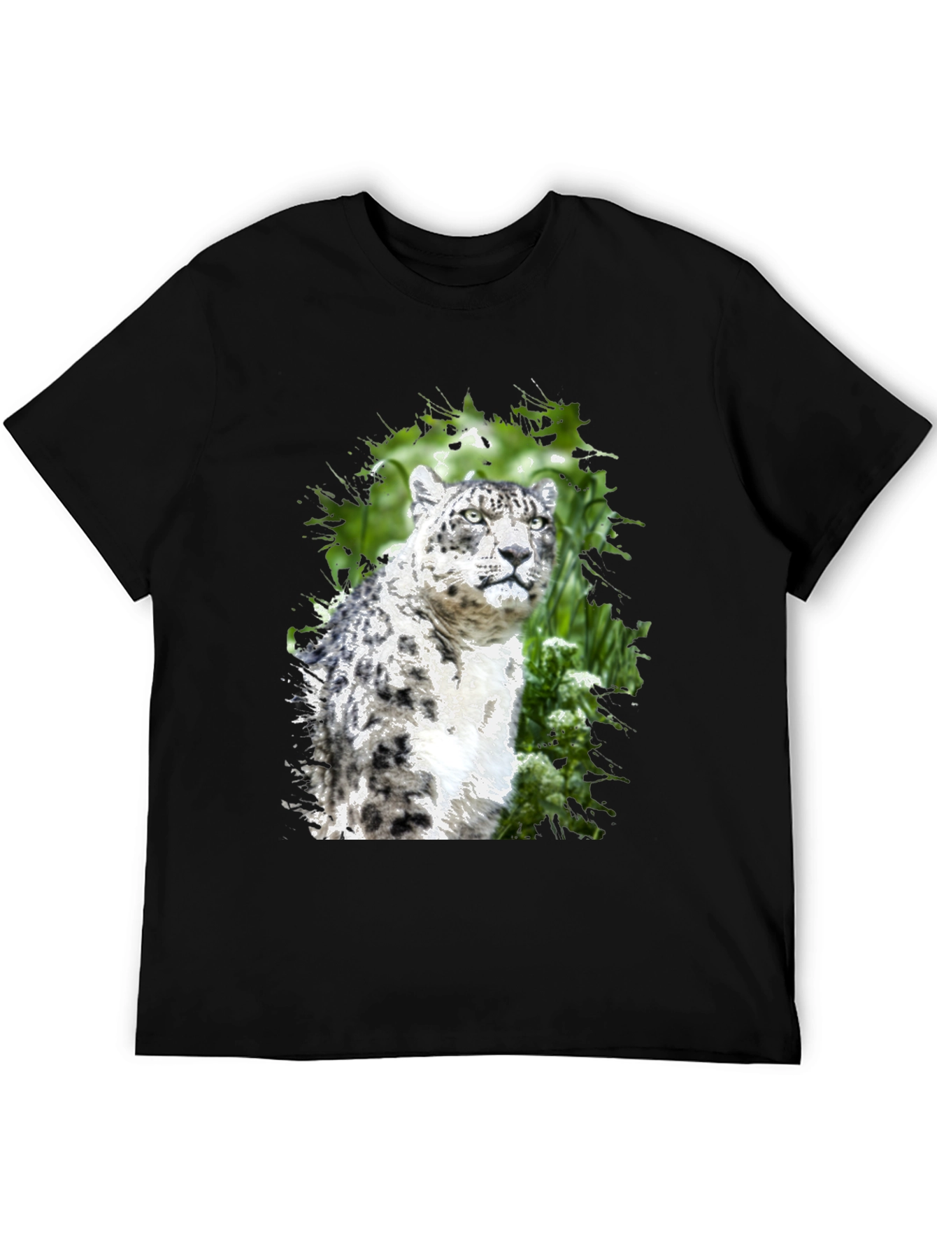 Snow Leopard Graphic Tee - Black Cotton Blend