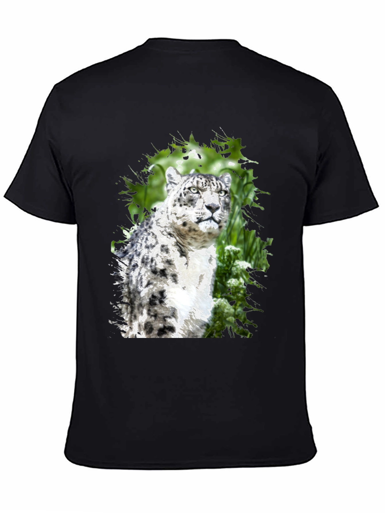 Snow Leopard Graphic Tee - Black Cotton Blend