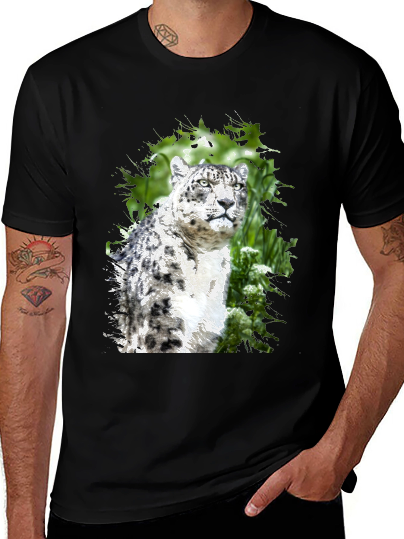 Snow Leopard Graphic Tee - Black Cotton Blend