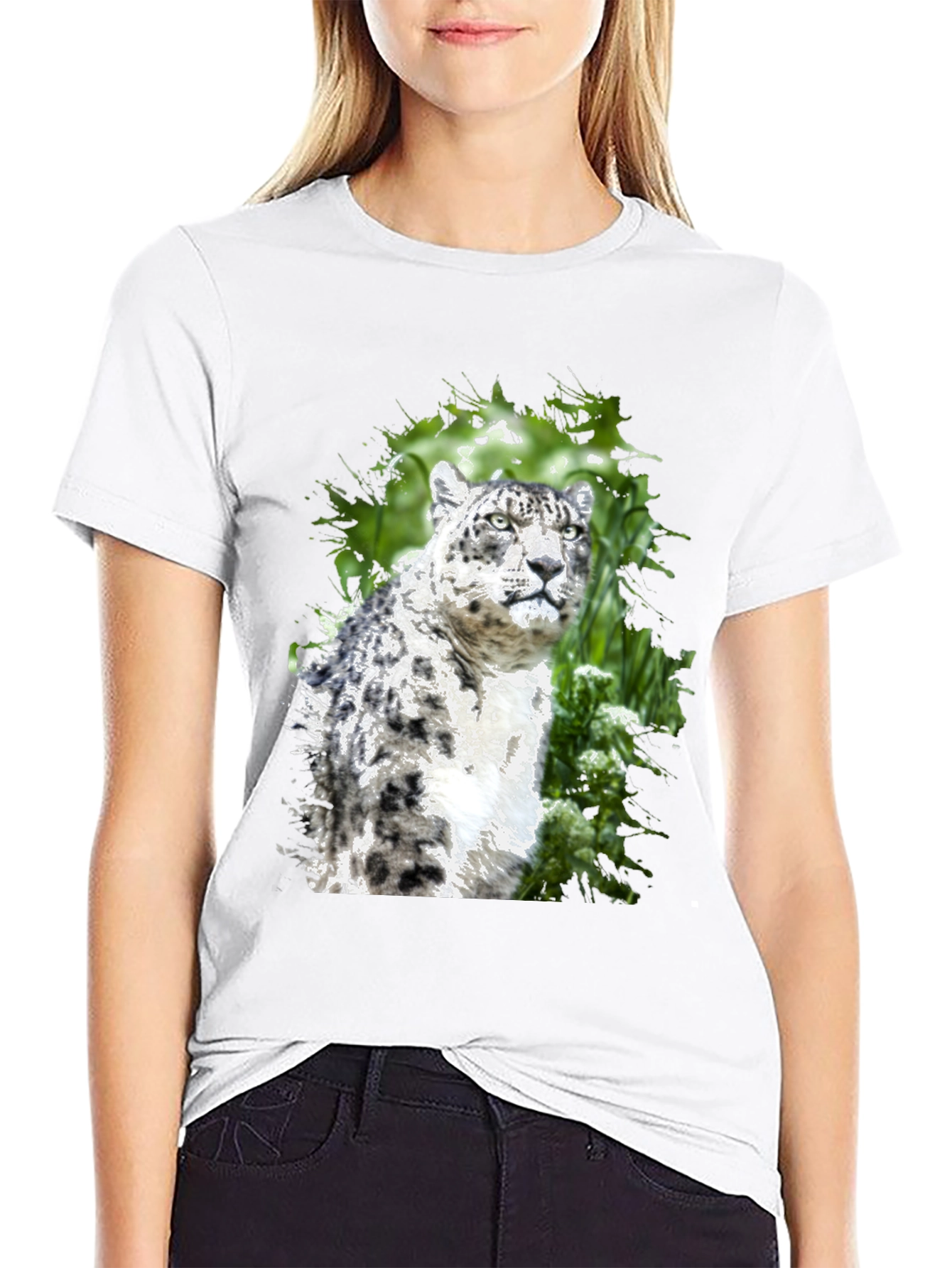 Snow Leopard Graphic Tee - Black Cotton Blend