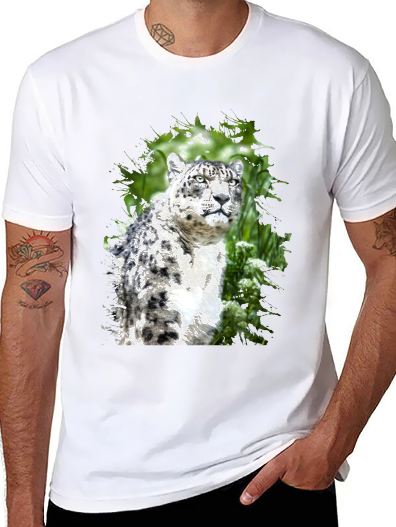 Snow Leopard Graphic Tee - Black Cotton Blend