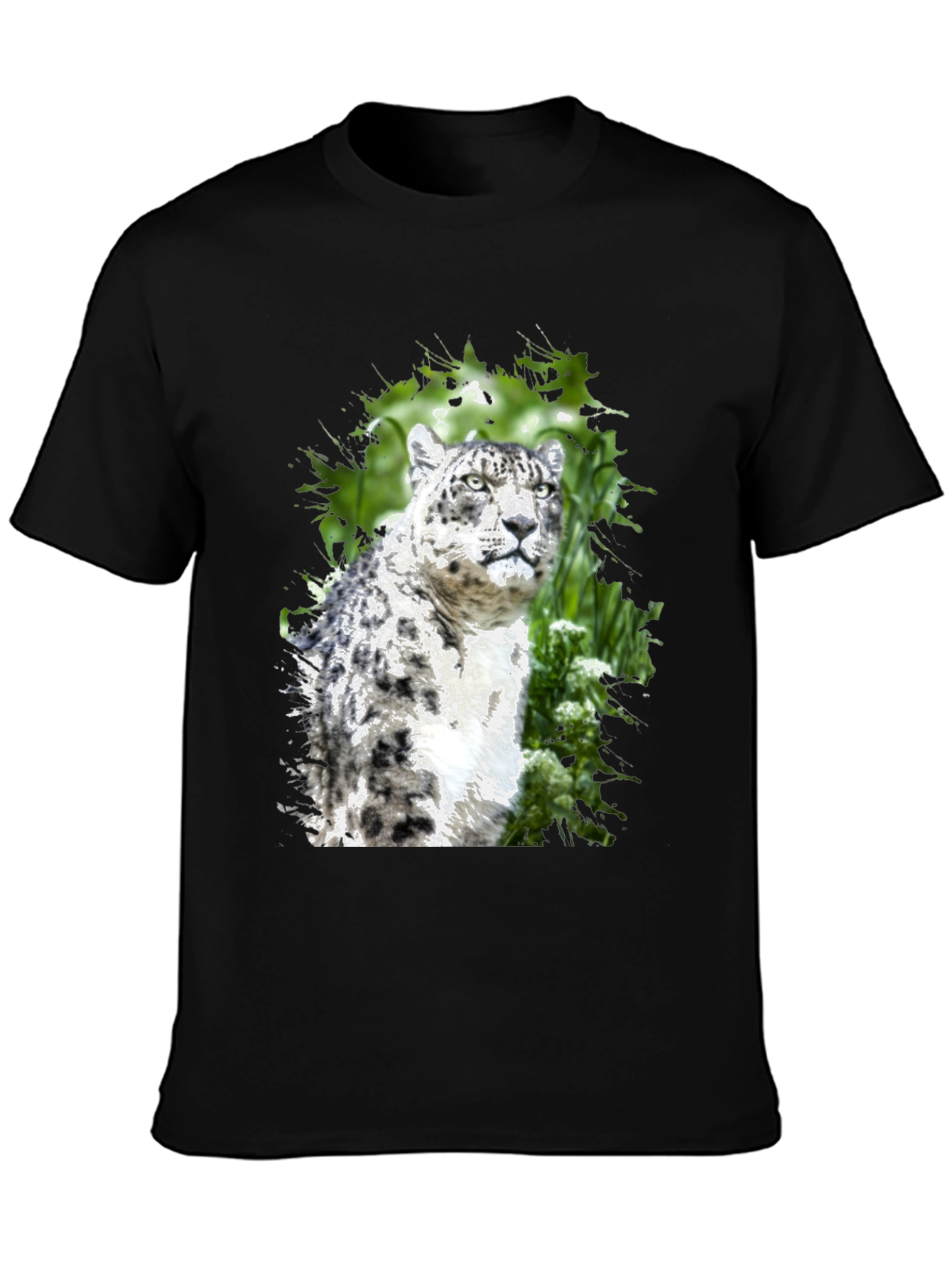 Snow Leopard Graphic Tee - Black Cotton Blend