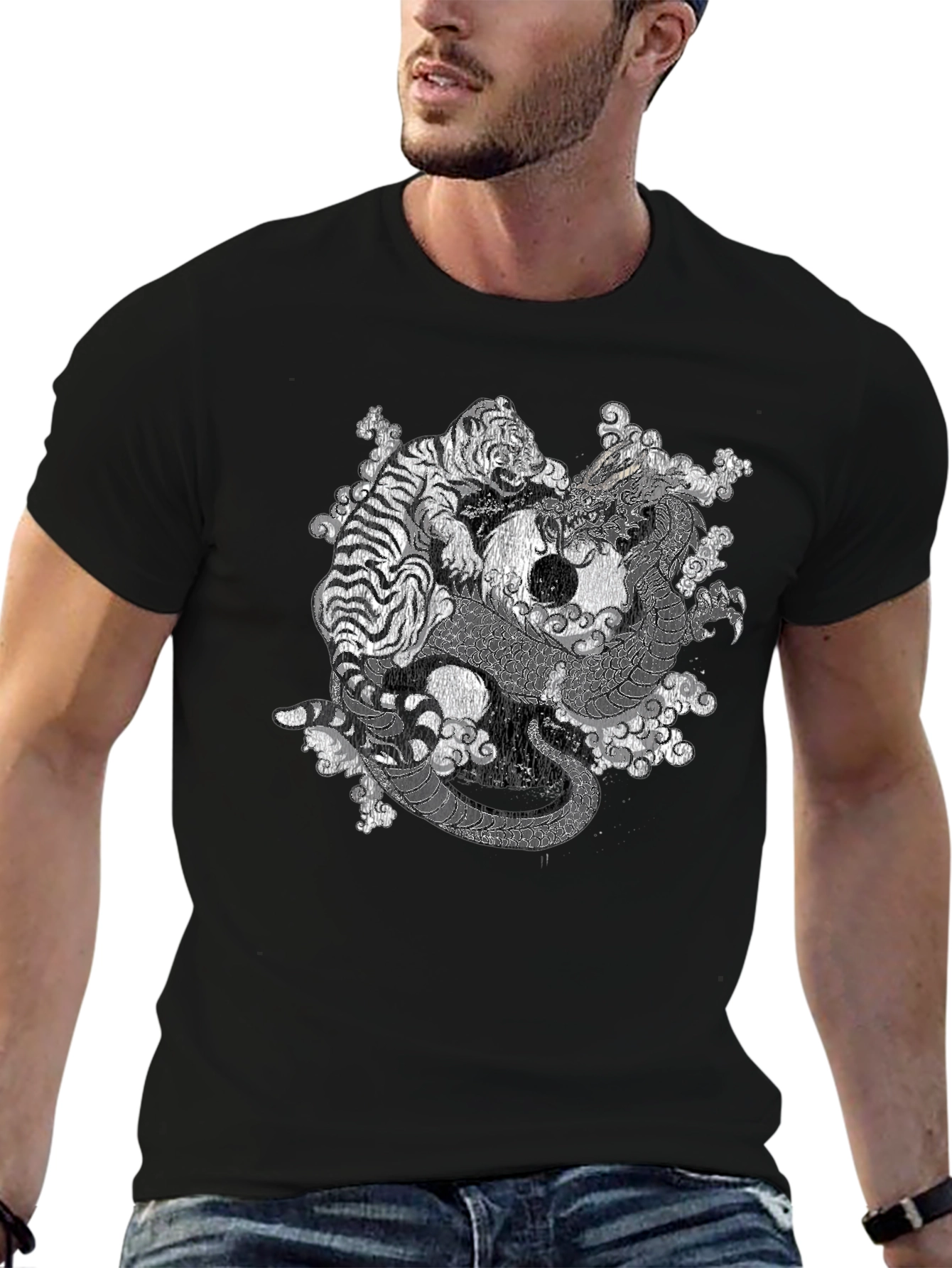 Yin Yang Dragon & Tiger Graphic T-Shirt