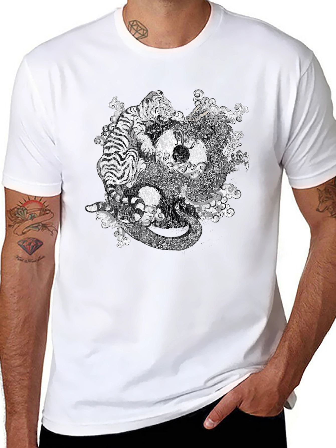 Yin Yang Dragon & Tiger Graphic T-Shirt