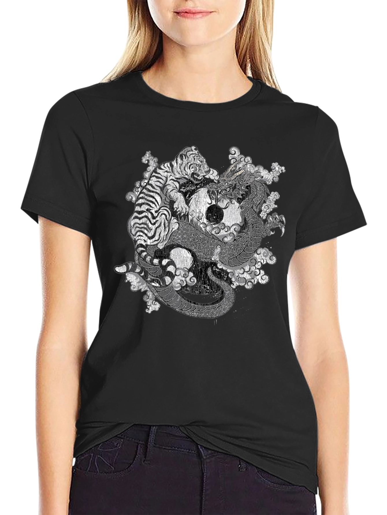 Yin Yang Dragon & Tiger Graphic T-Shirt