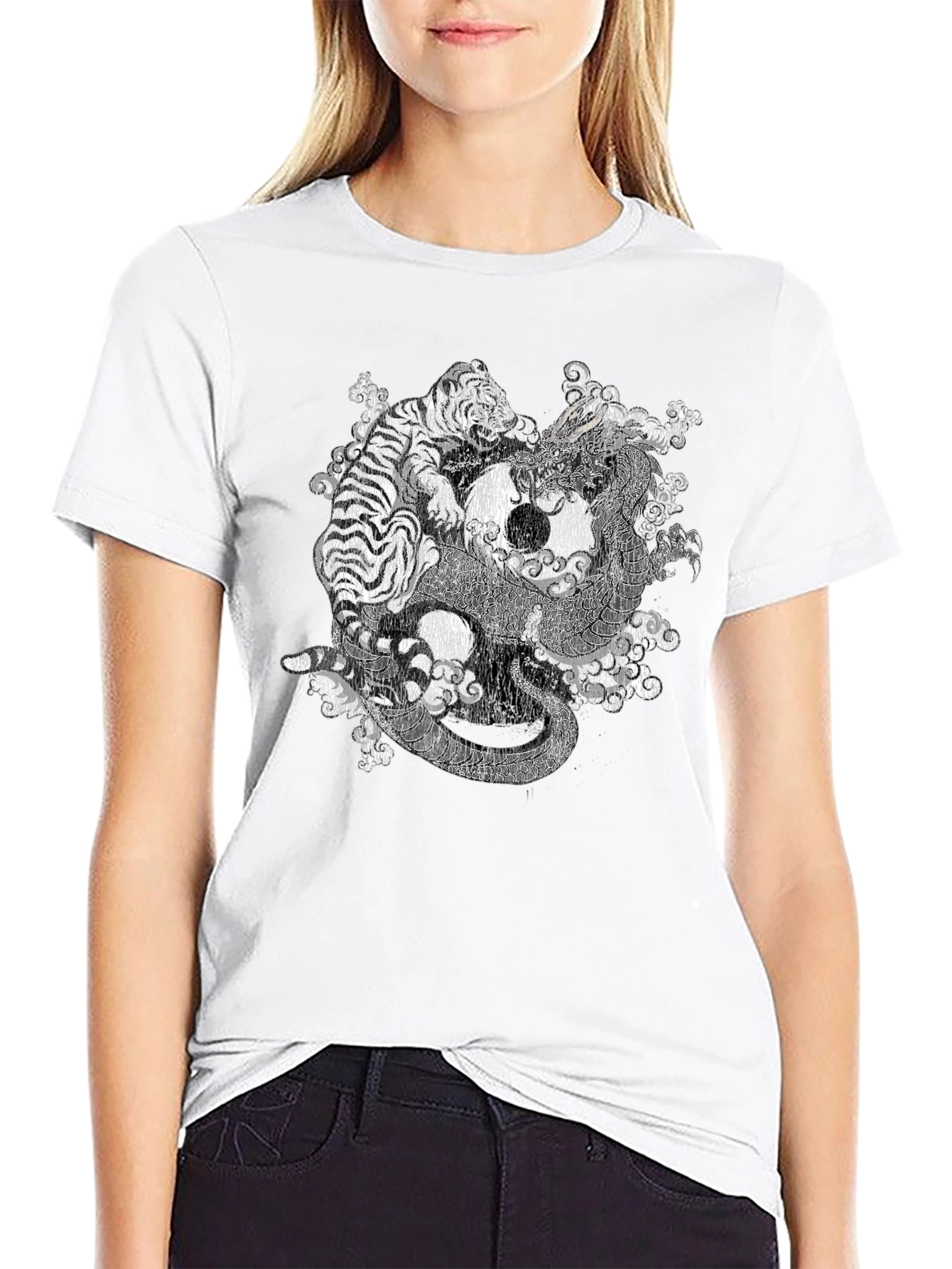 Yin Yang Dragon & Tiger Graphic T-Shirt