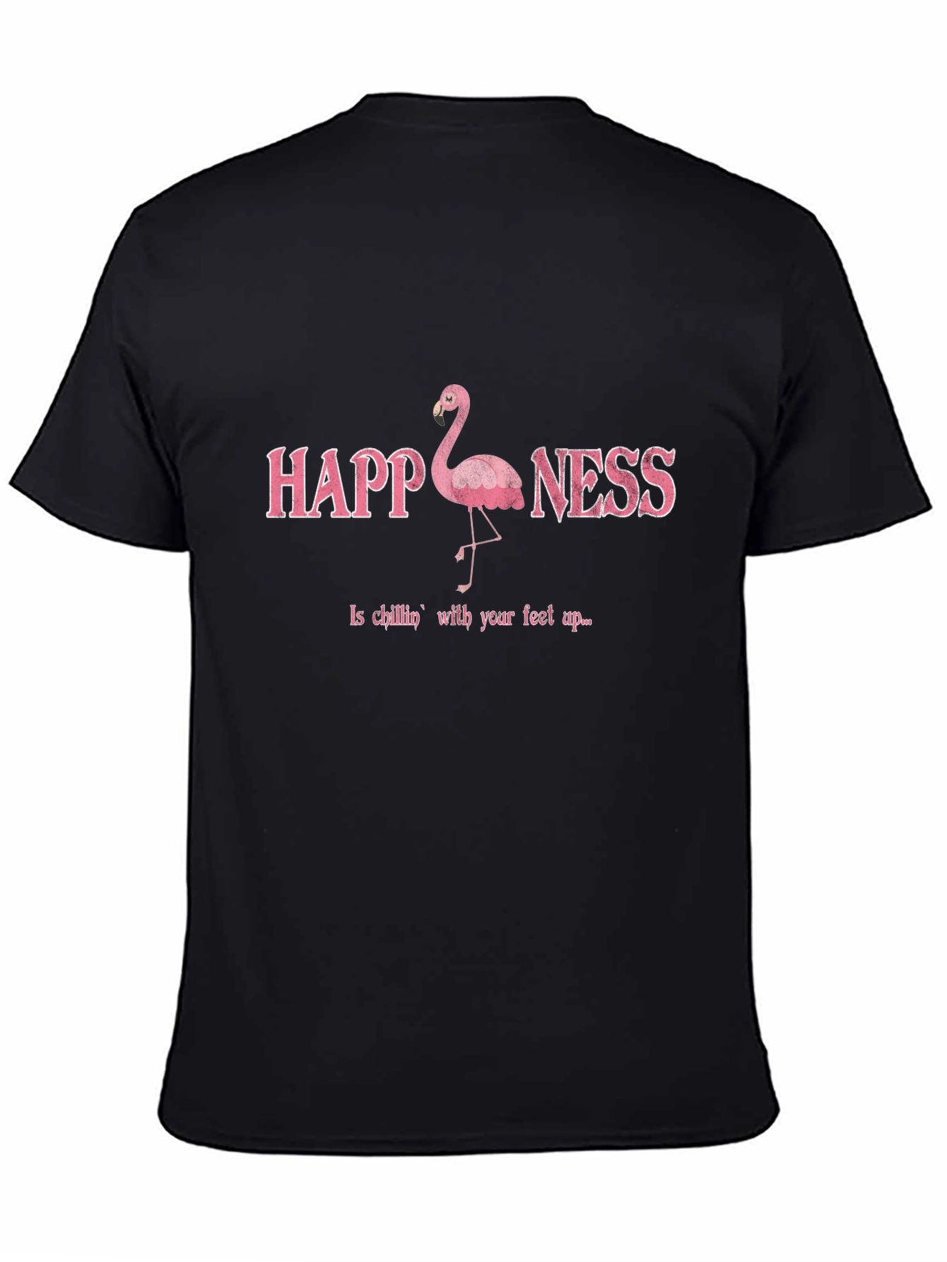 Happiness Flamingo Graphic Black T-Shirt