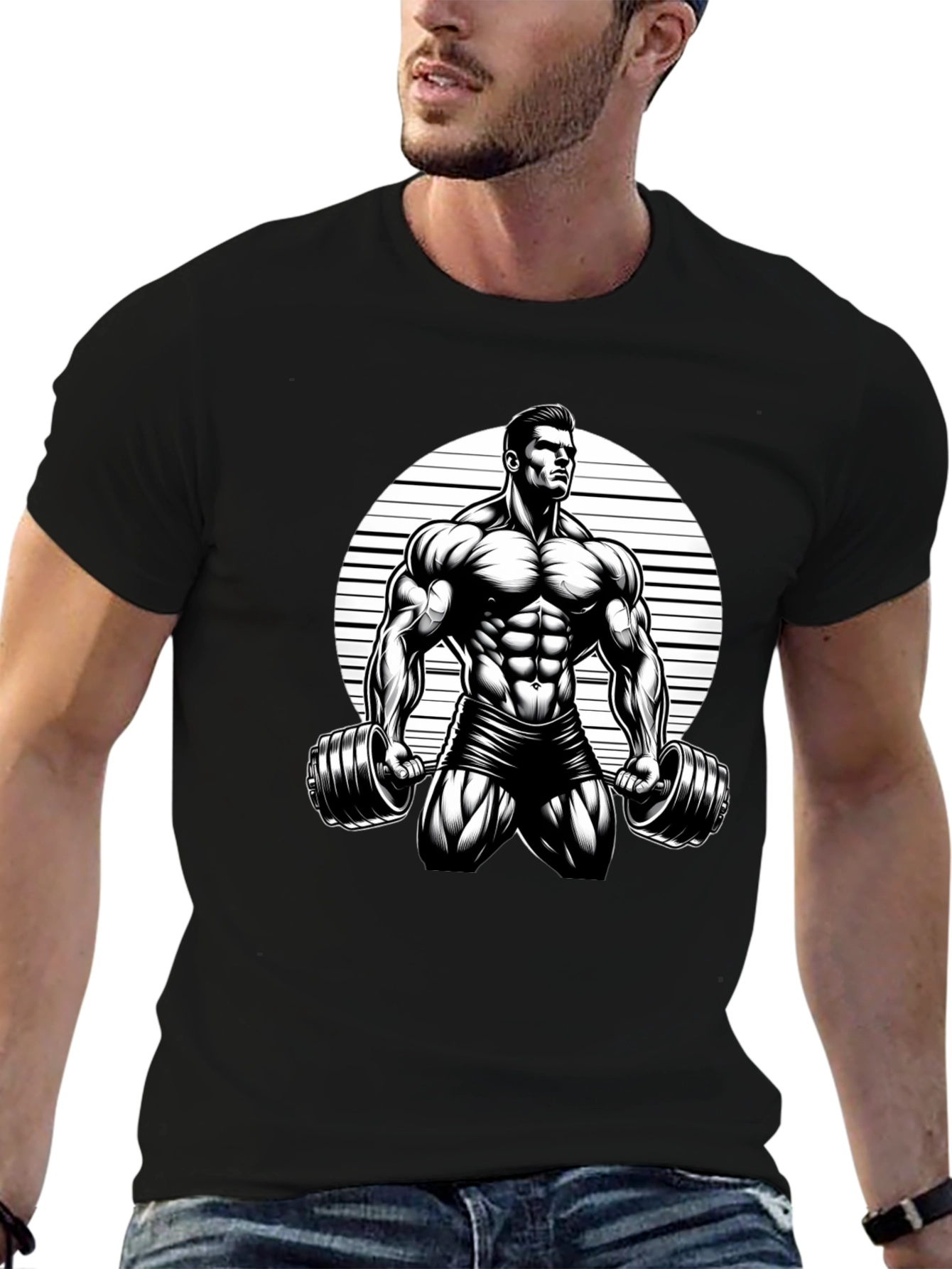 Muscle Man Graphic Black T-Shirt
