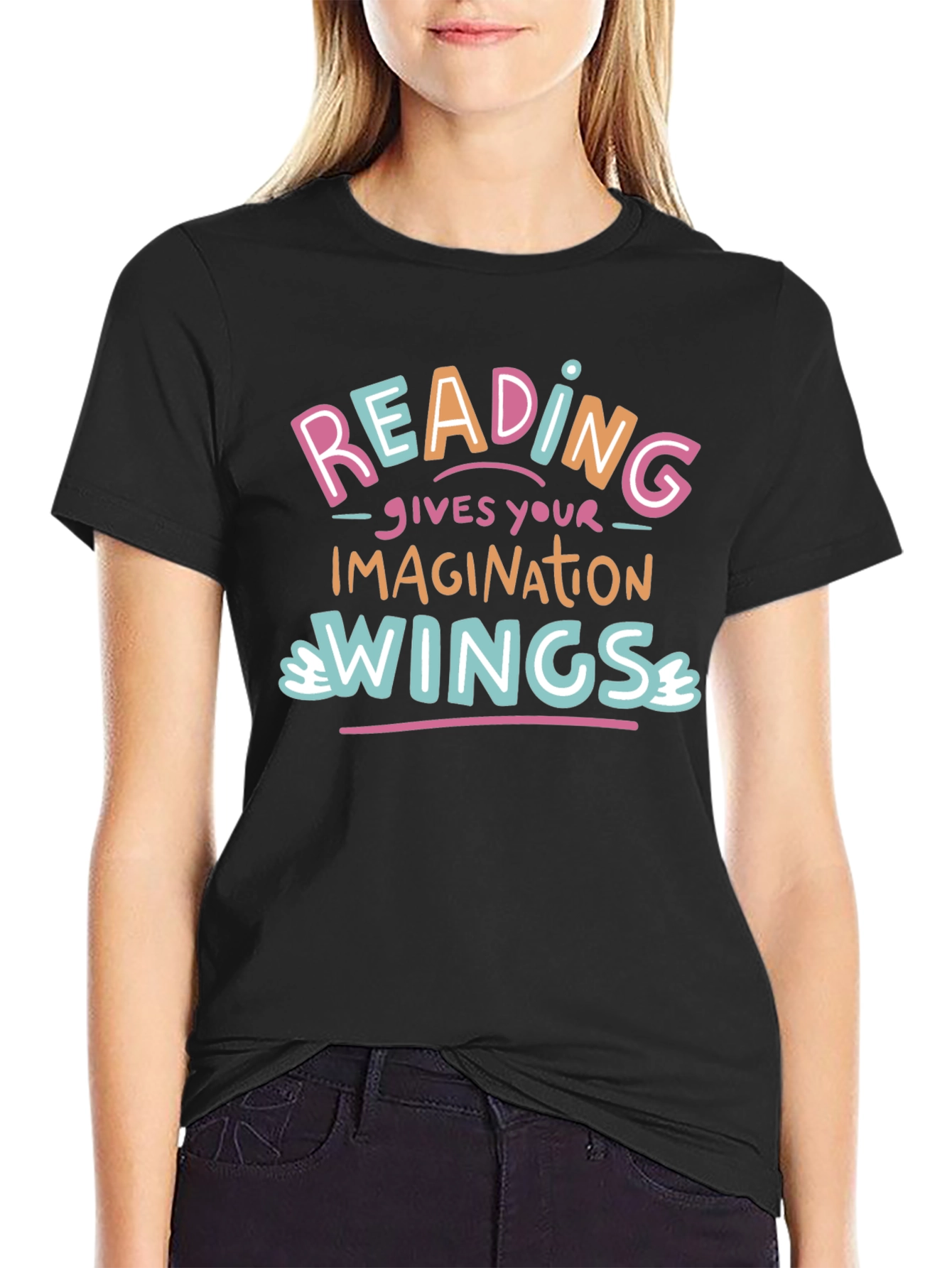 Reading Gives Imagination Wings Black T-Shirt