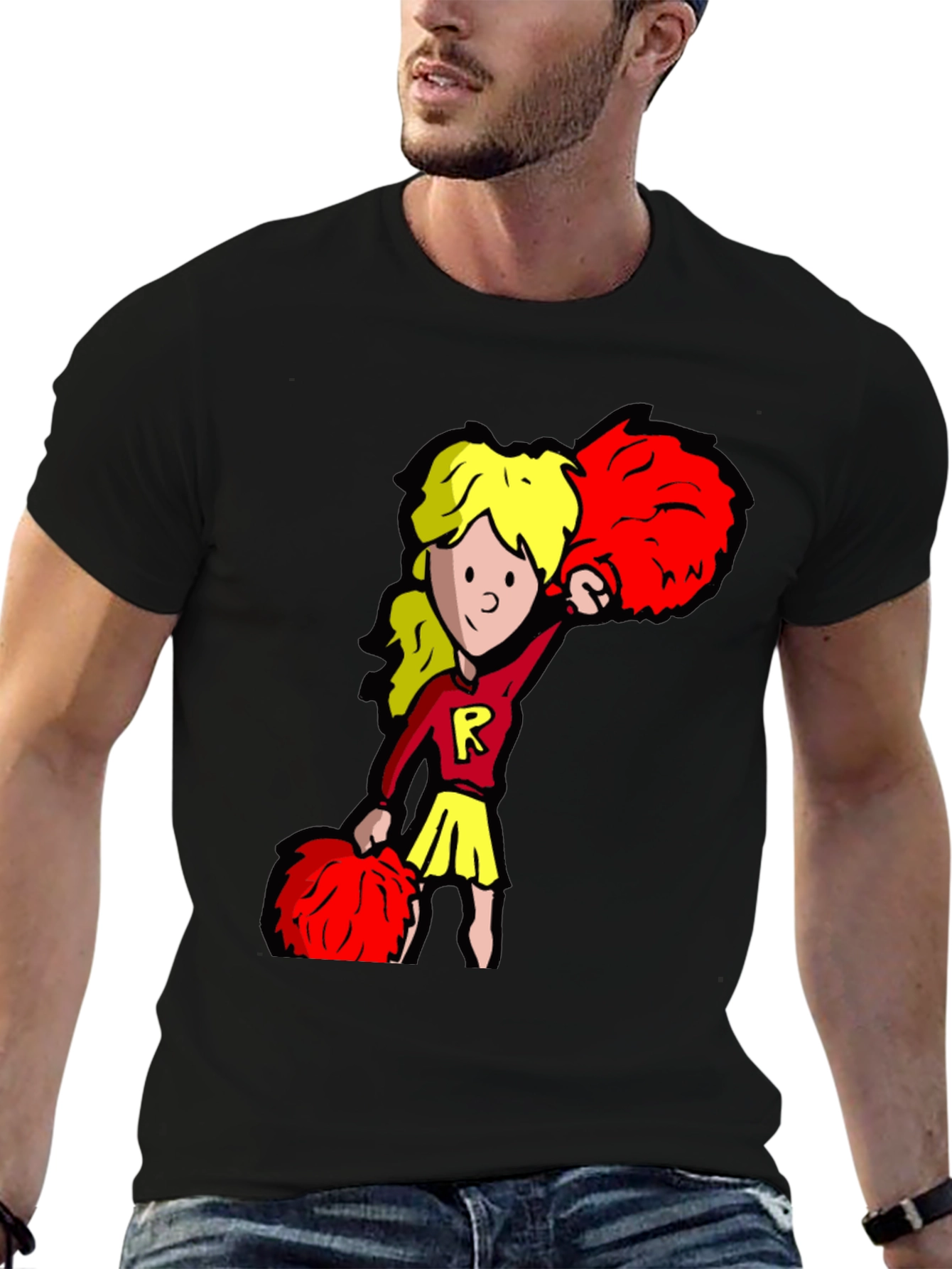 Cheerleader Graphic Tee - Black Cotton T-Shirt