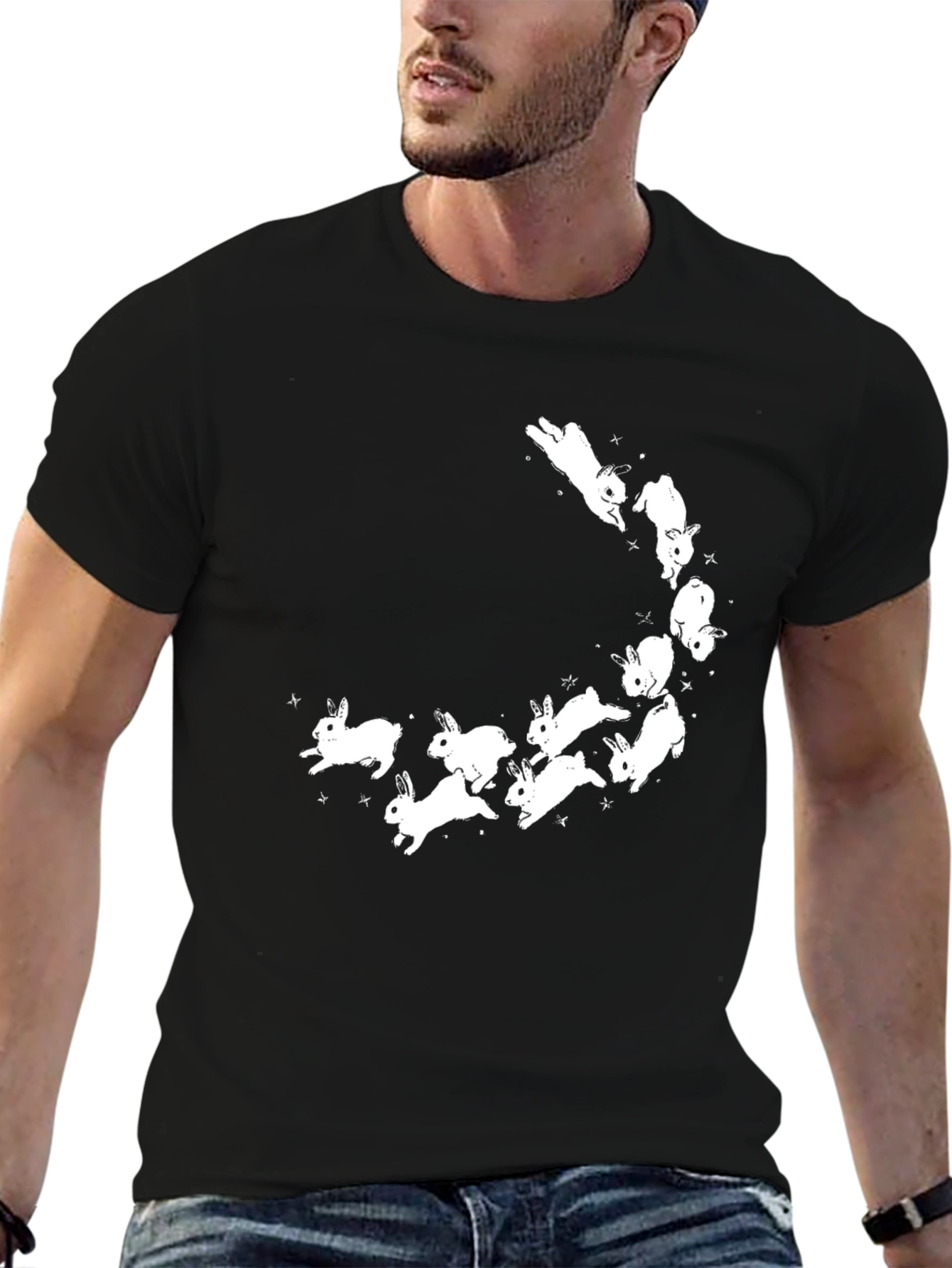 Bunny Constellation Graphic Tee - Soft Black Cotton