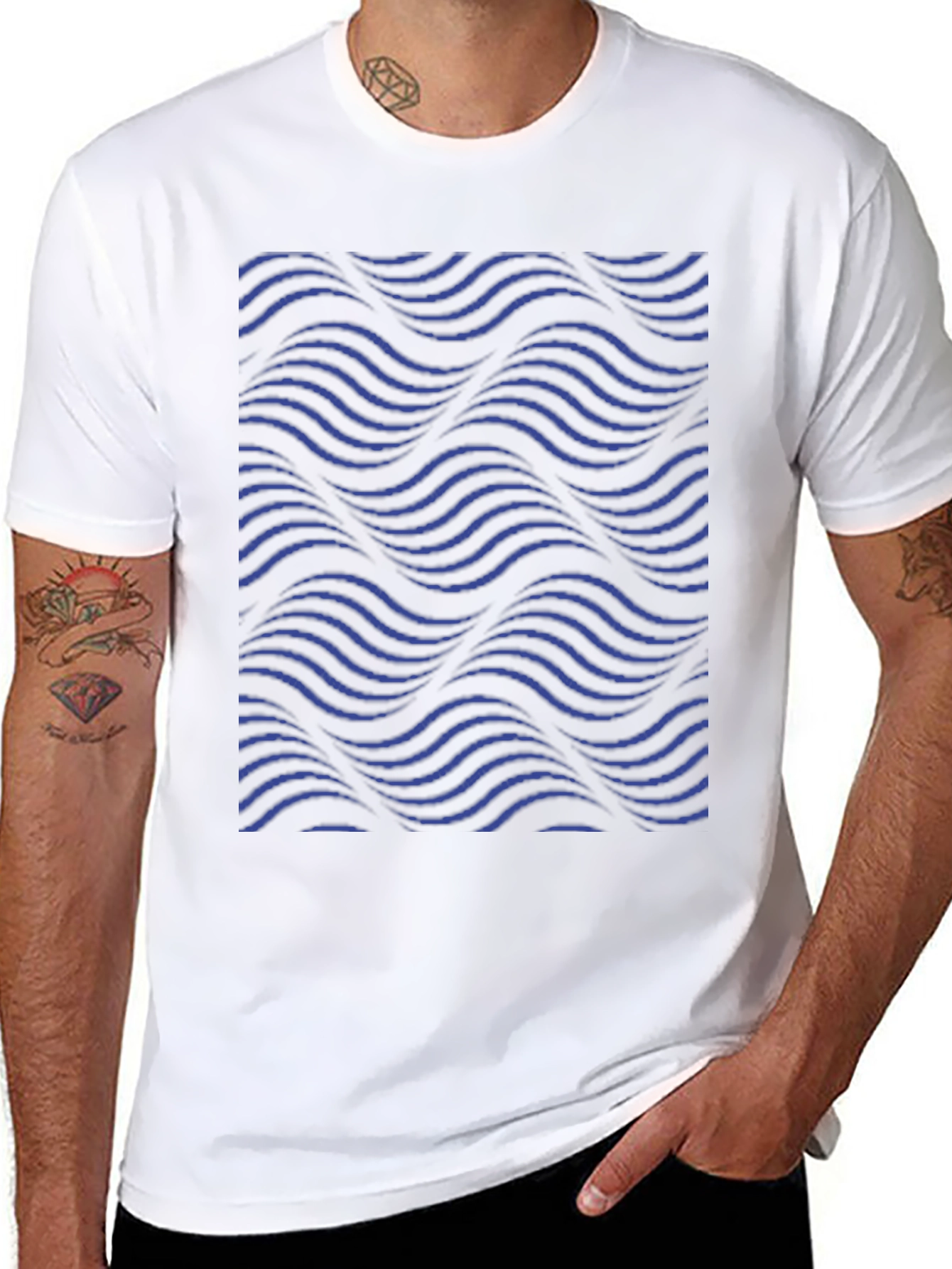 Abstract Wave Pattern Black T-Shirt