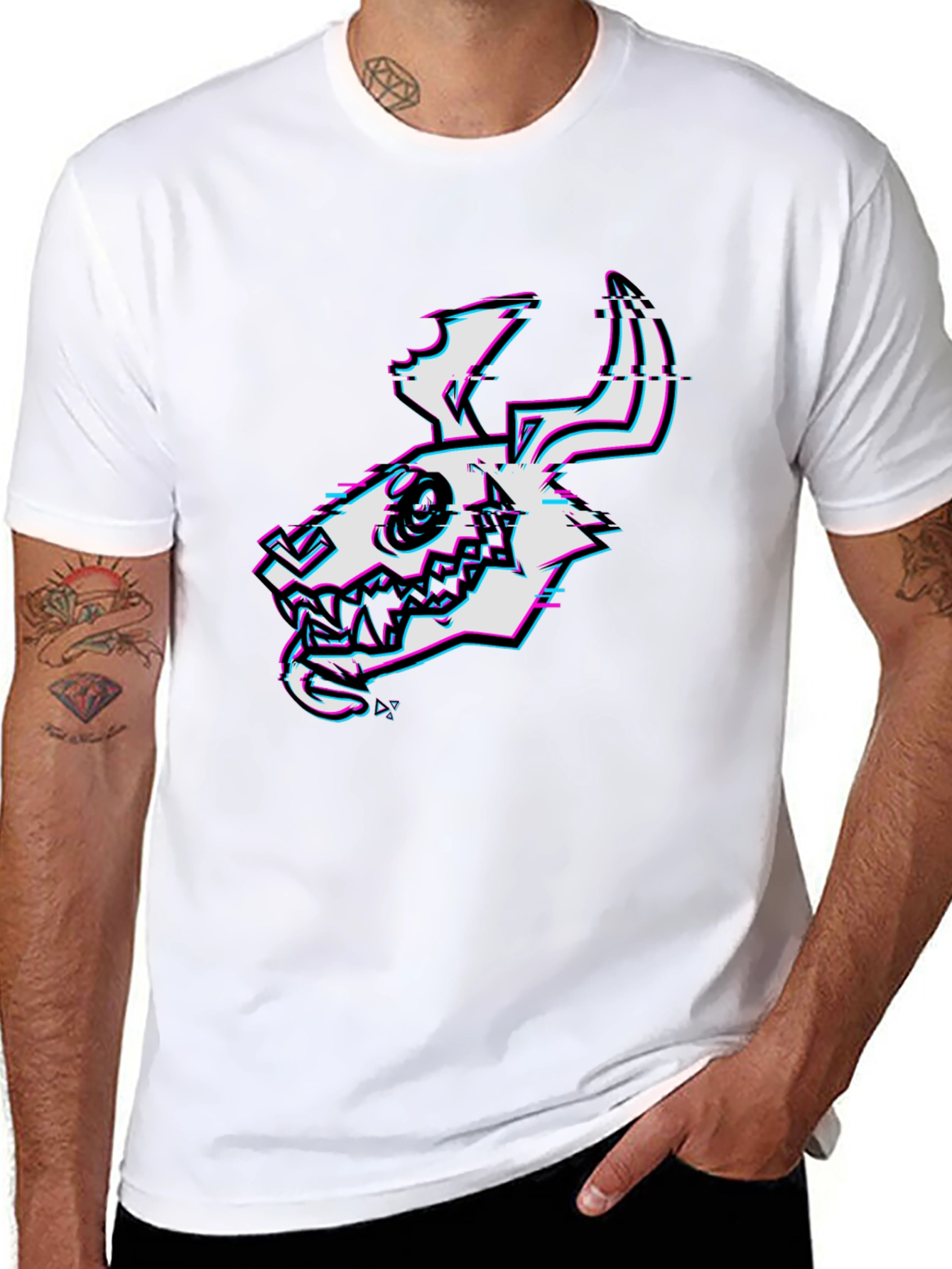 Glitch Skull Graphic Tee - Black Cotton T-Shirt