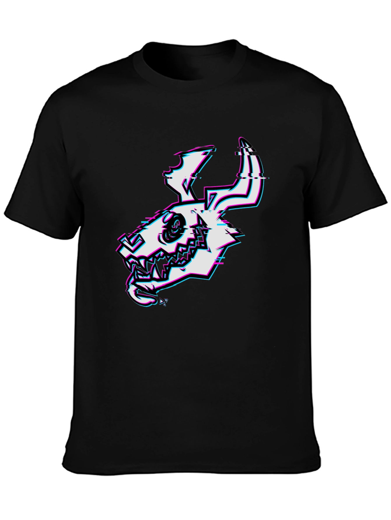 Glitch Skull Graphic Tee - Black Cotton T-Shirt