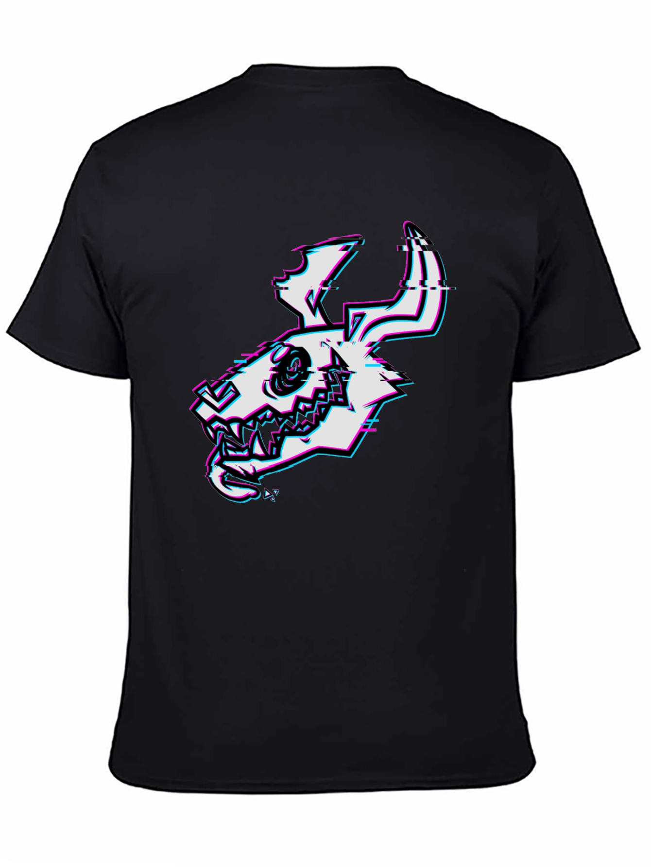 Glitch Skull Graphic Tee - Black Cotton T-Shirt