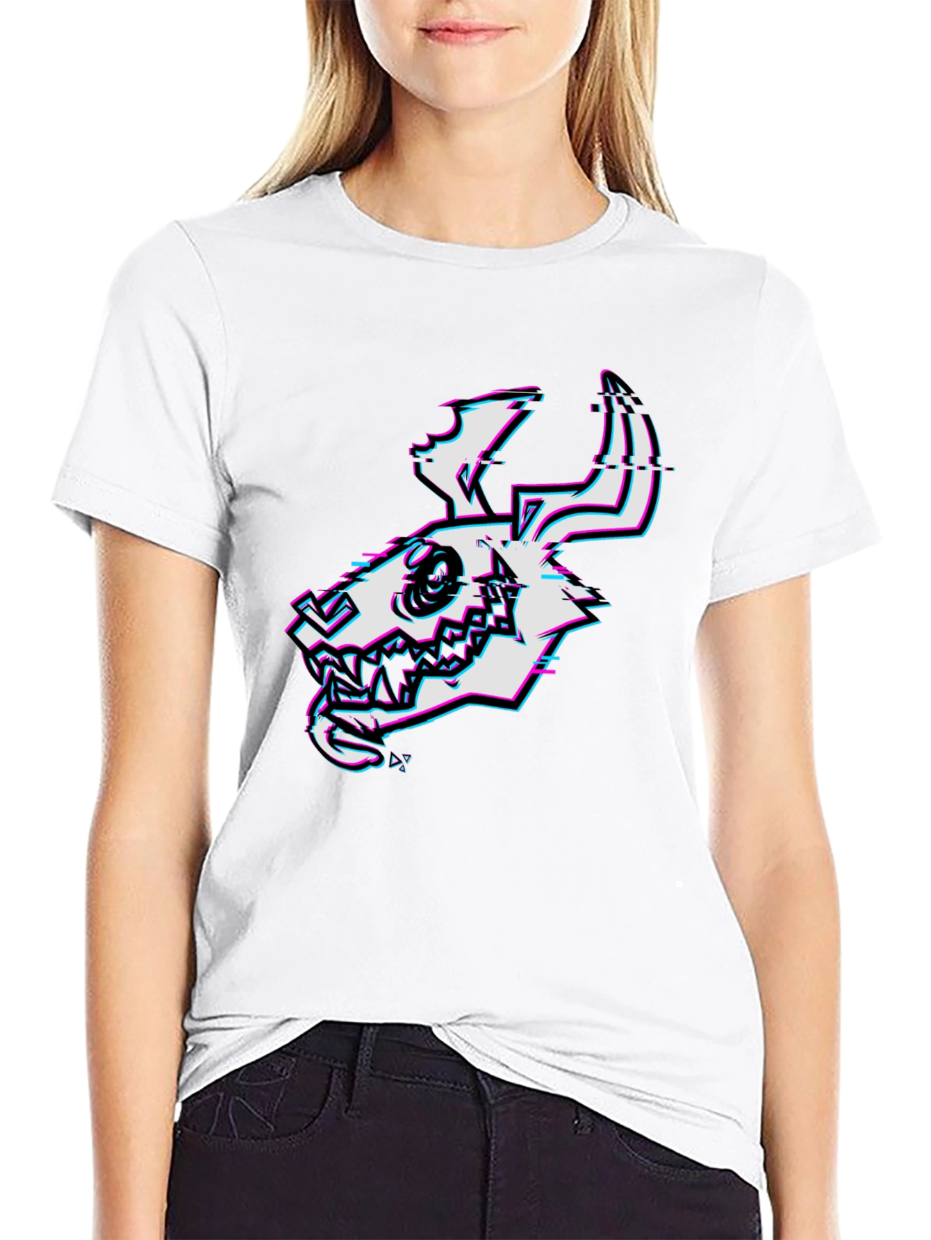 Glitch Skull Graphic Tee - Black Cotton T-Shirt