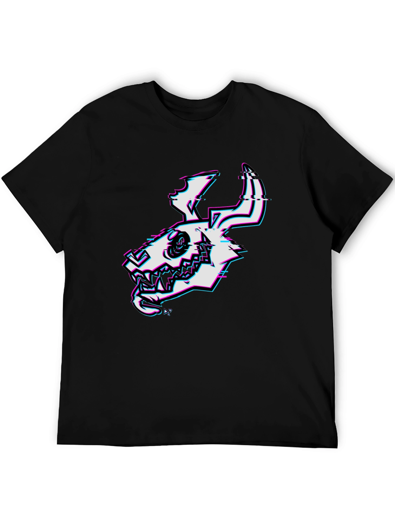 Glitch Skull Graphic Tee - Black Cotton T-Shirt