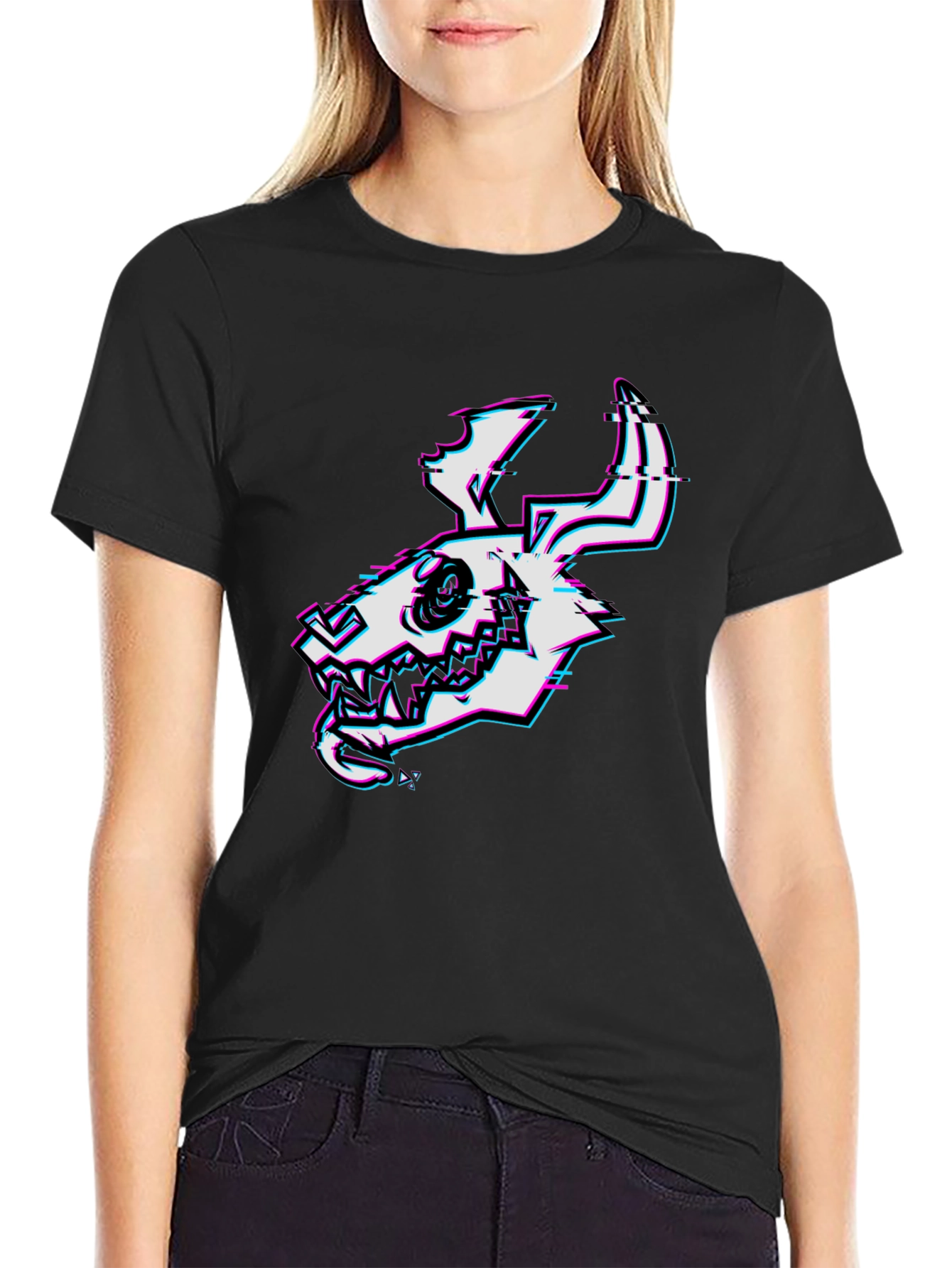 Glitch Skull Graphic Tee - Black Cotton T-Shirt