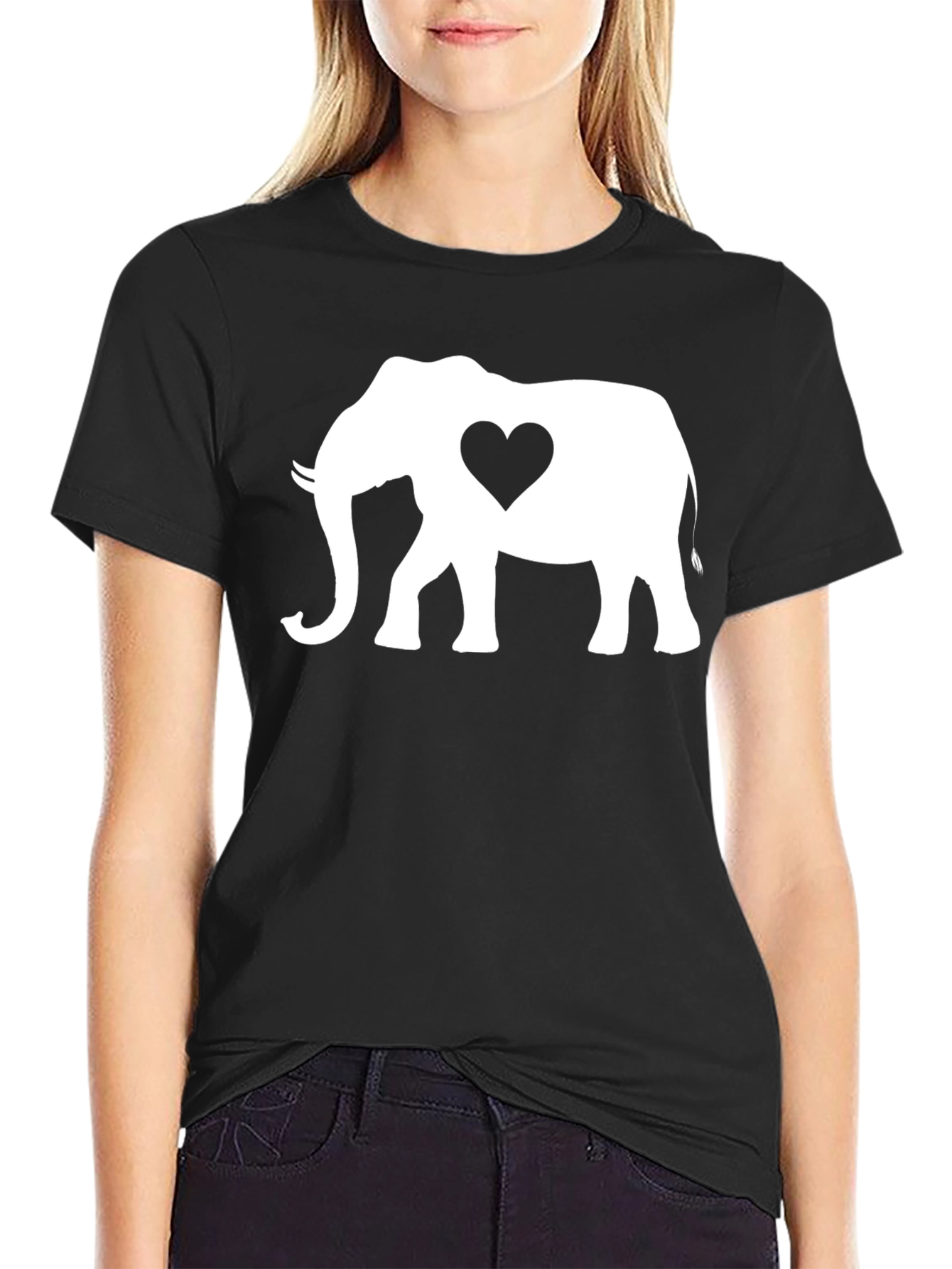 Elephant Heart Graphic Tee - Black Cotton Blend