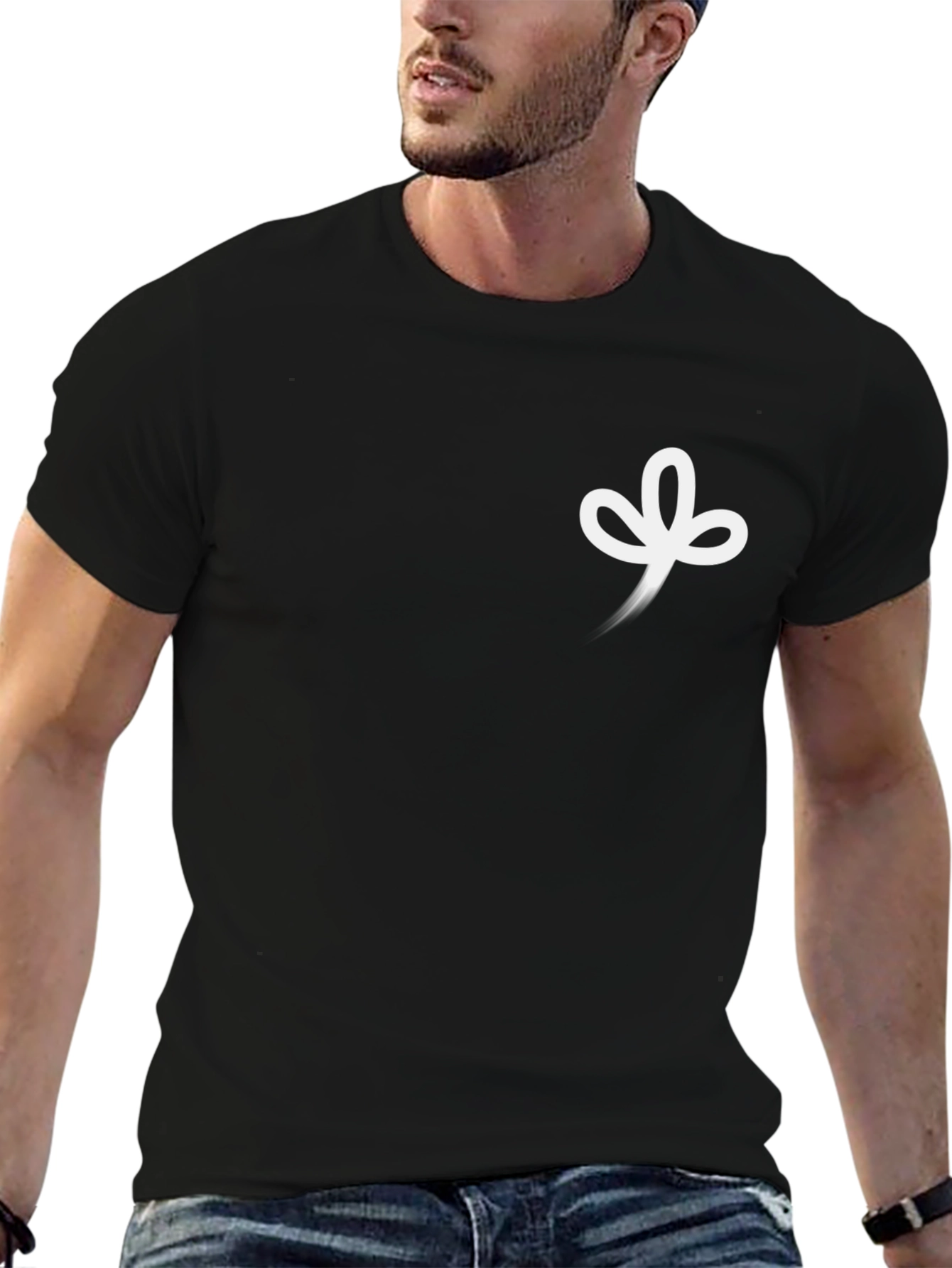 Minimalist Black Tee with White Leaf Design