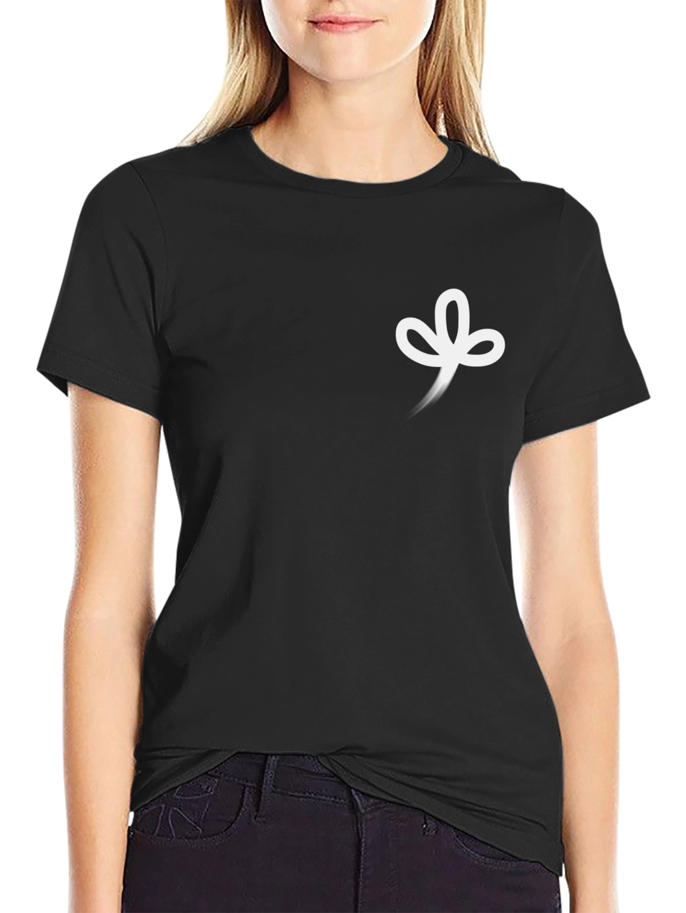 Minimalist Black Tee with White Leaf Design