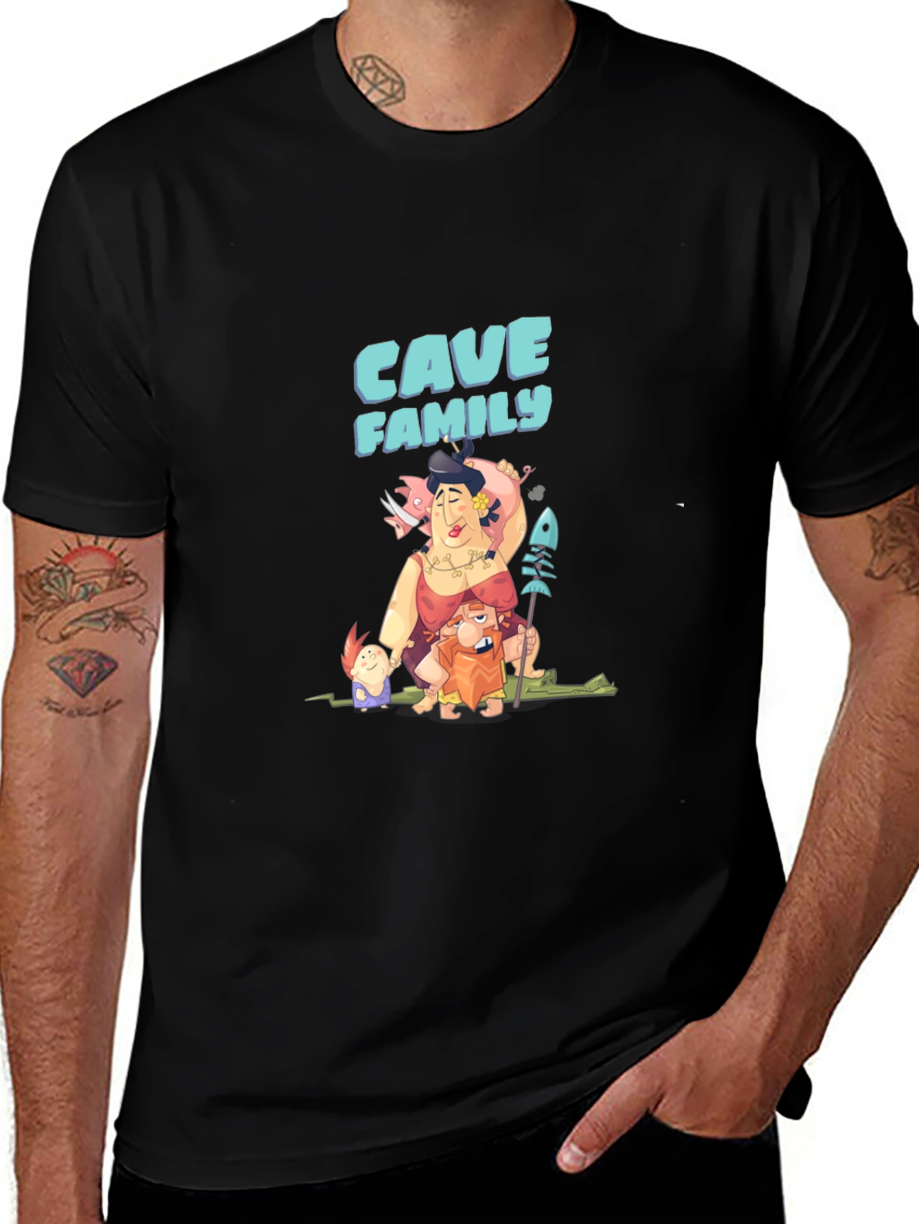 Cave Family Graphic T-Shirt - Black