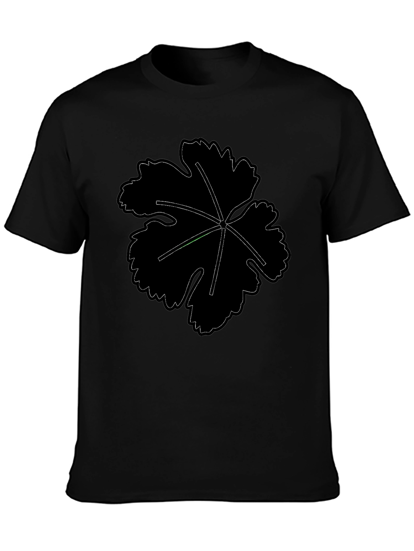 Mens Black T-Shirt with Leaf Design
