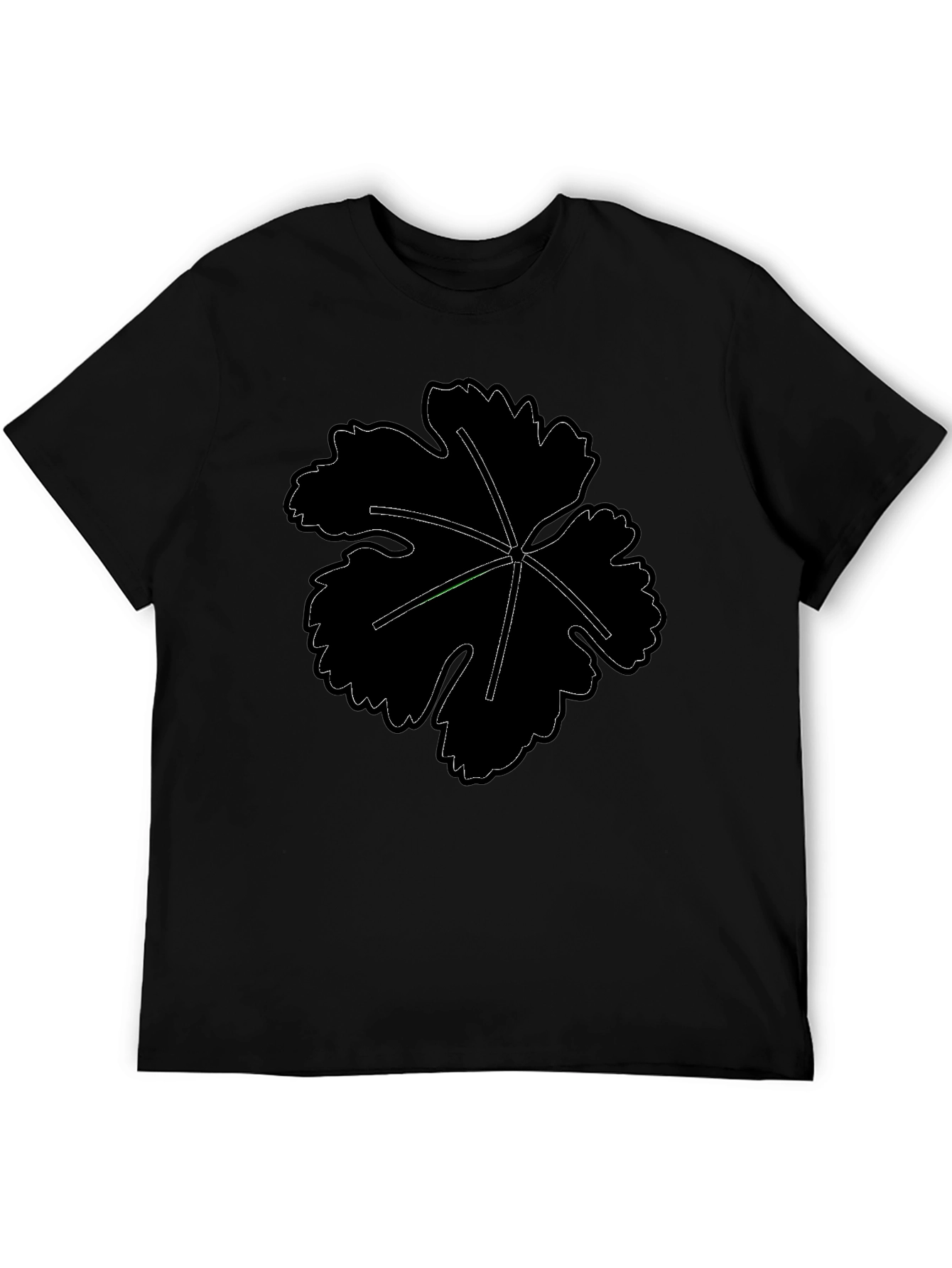 Mens Black T-Shirt with Leaf Design