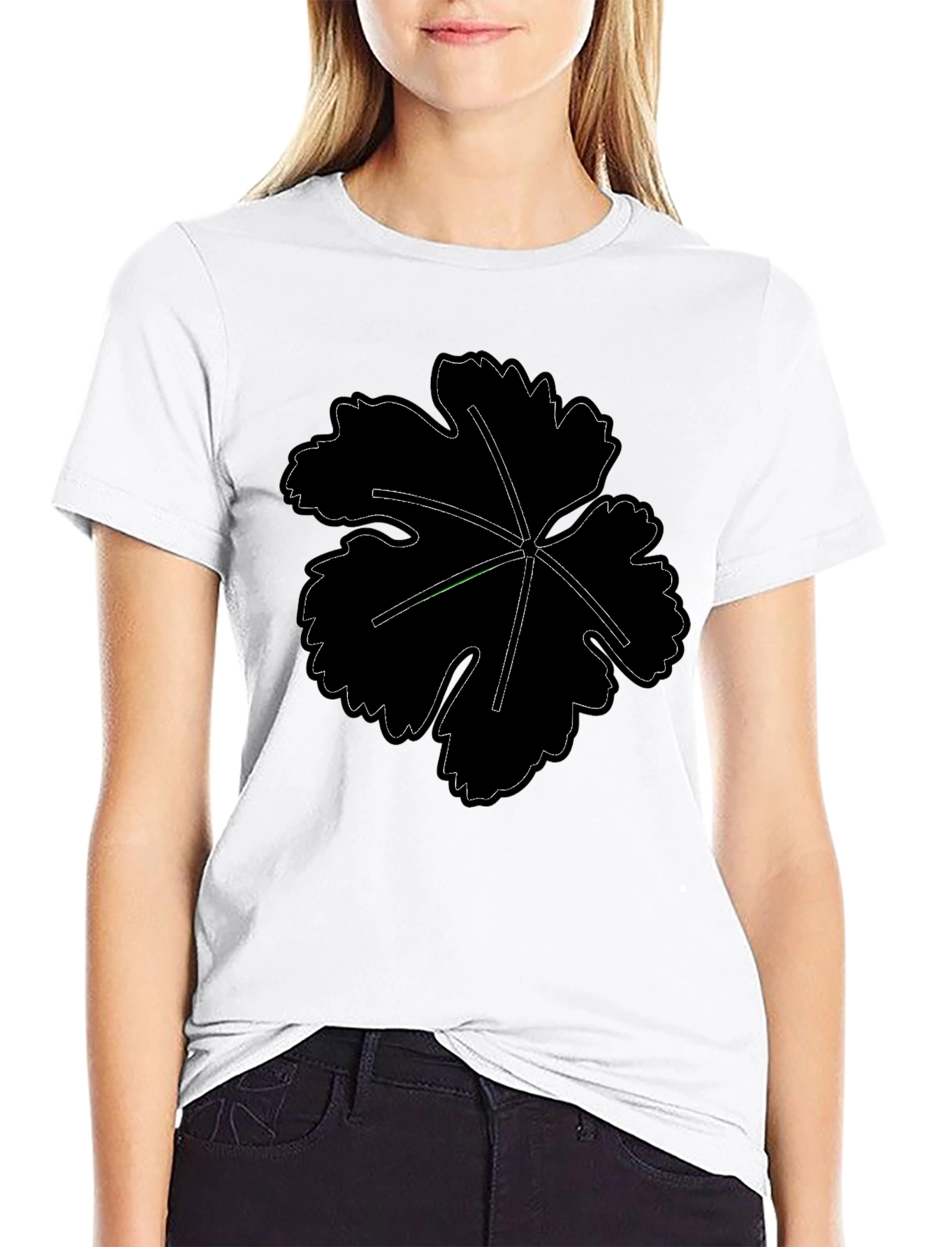 Mens Black T-Shirt with Leaf Design
