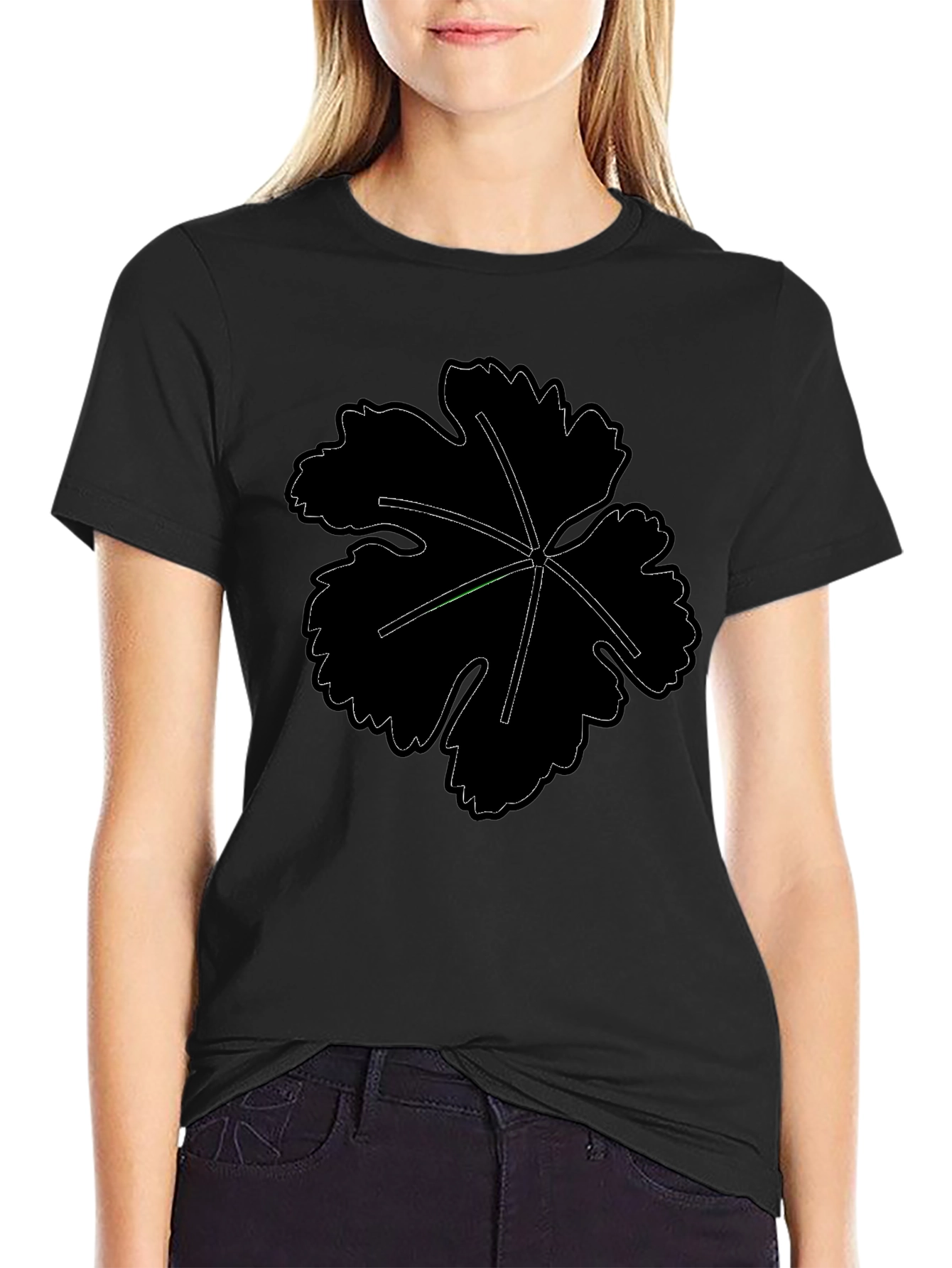 Mens Black T-Shirt with Leaf Design