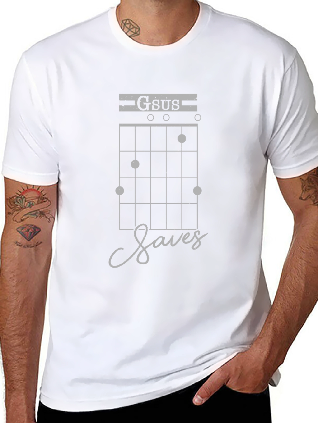 Gsus Saves Black T-Shirt Guitar Player