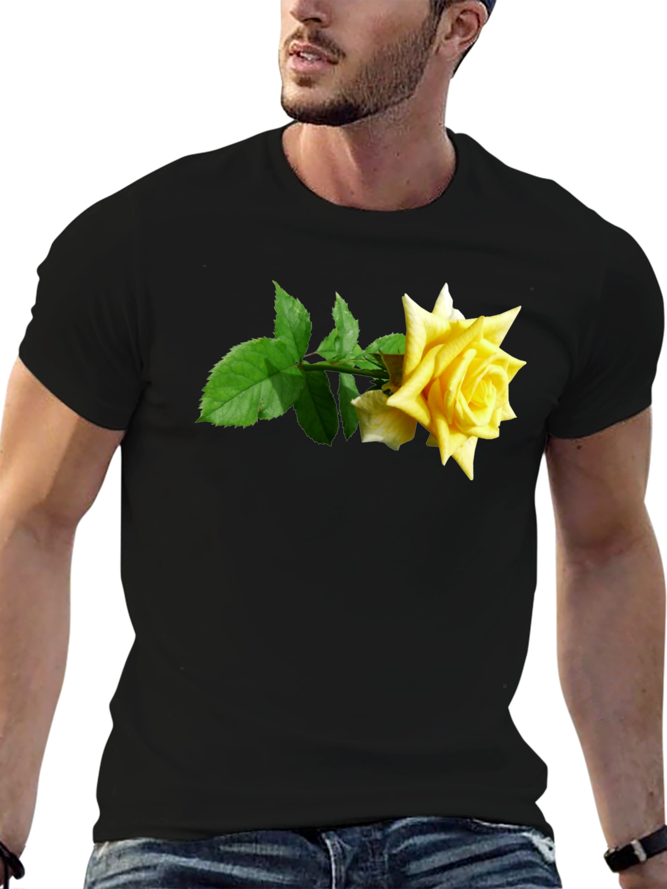 Rose Graphic Tee - Black Cotton Casual Shirt