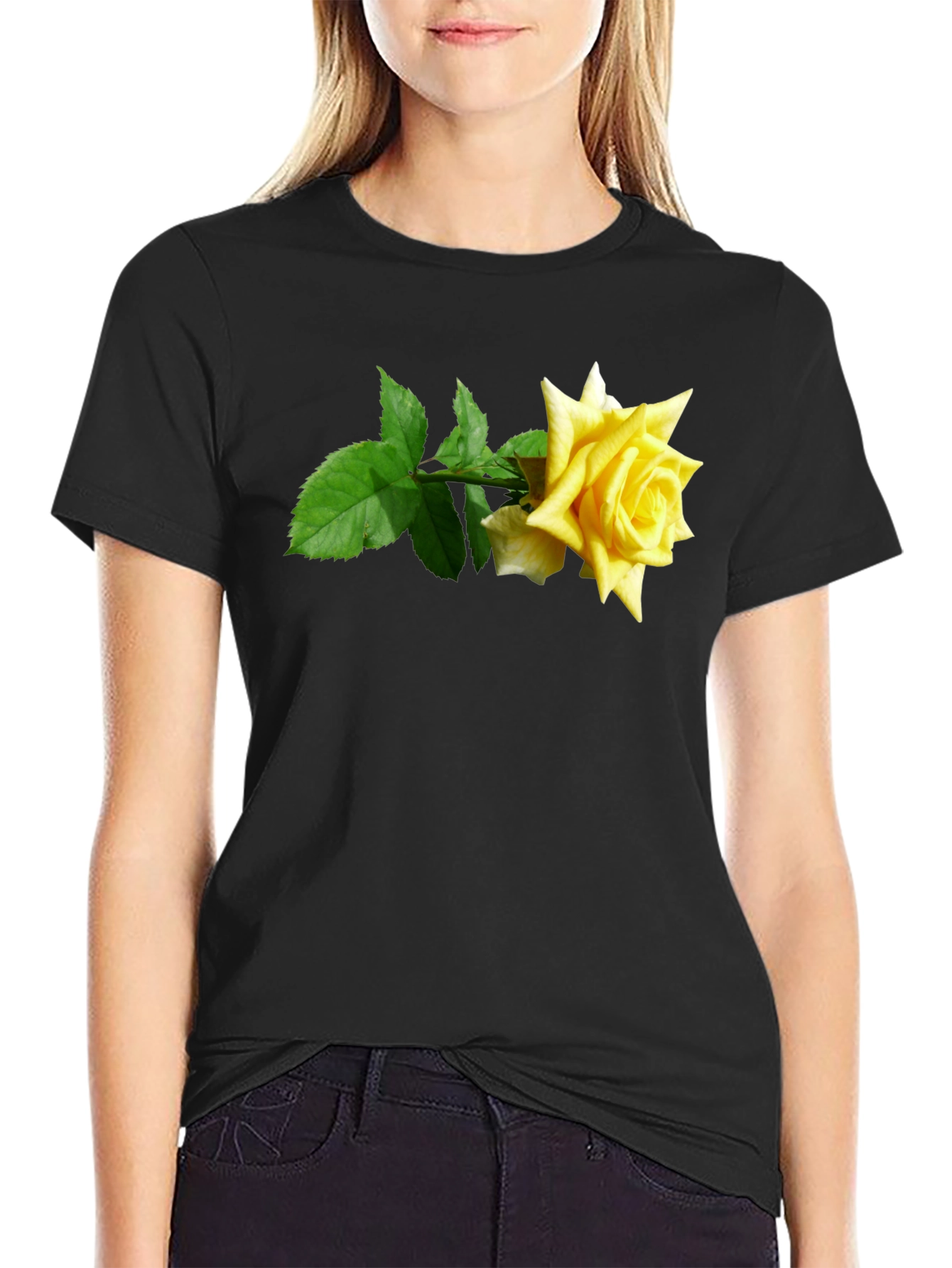 Rose Graphic Tee - Black Cotton Casual Shirt