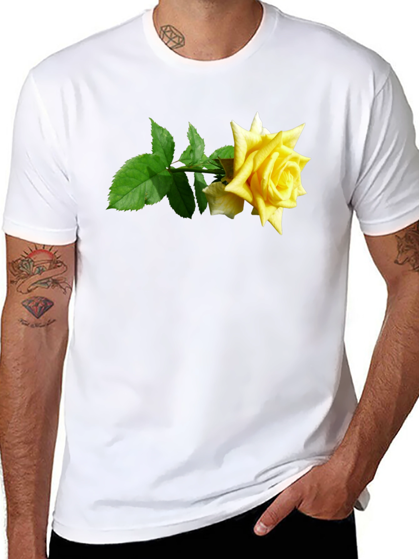 Rose Graphic Tee - Black Cotton Casual Shirt