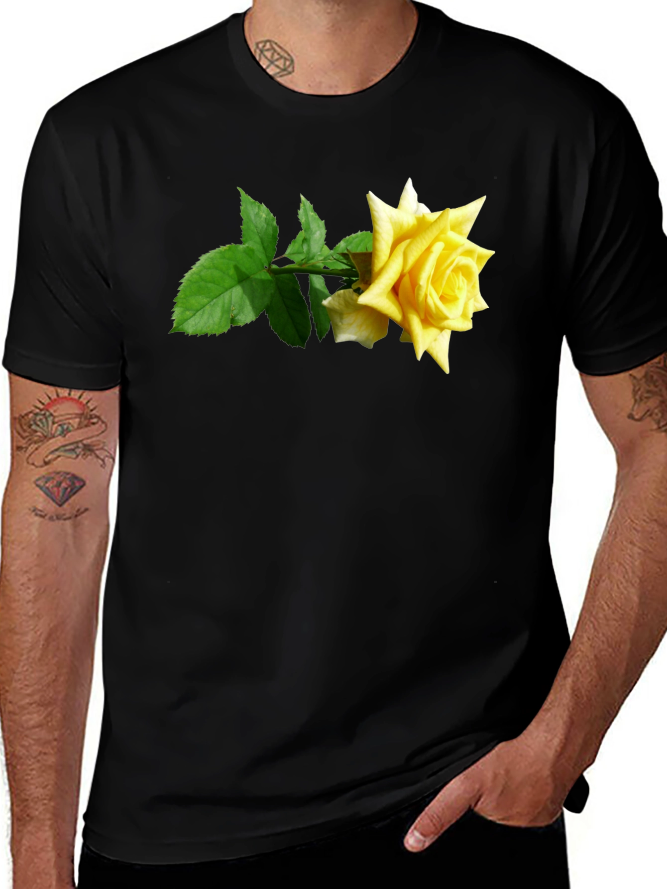 Rose Graphic Tee - Black Cotton Casual Shirt