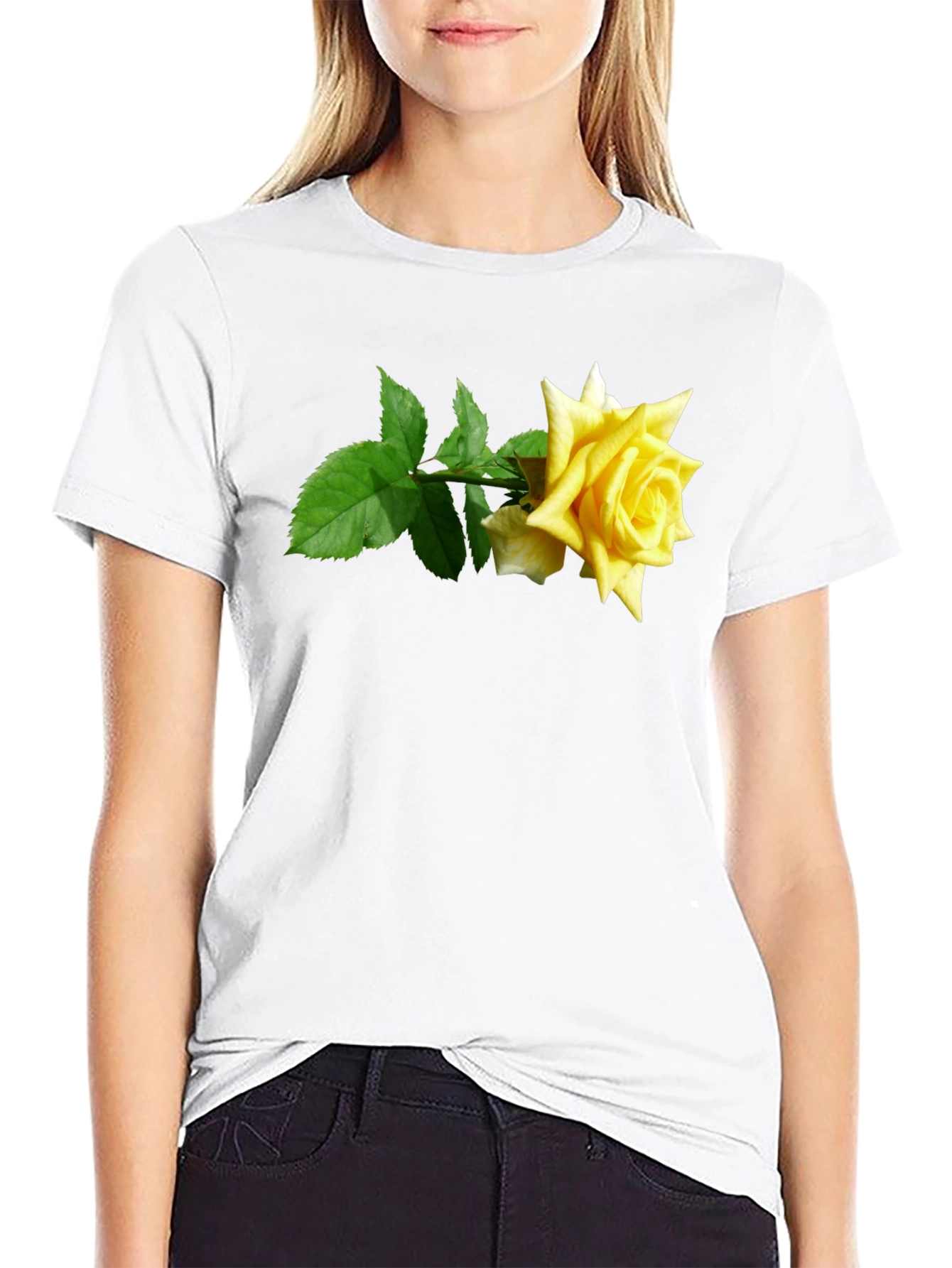 Rose Graphic Tee - Black Cotton Casual Shirt