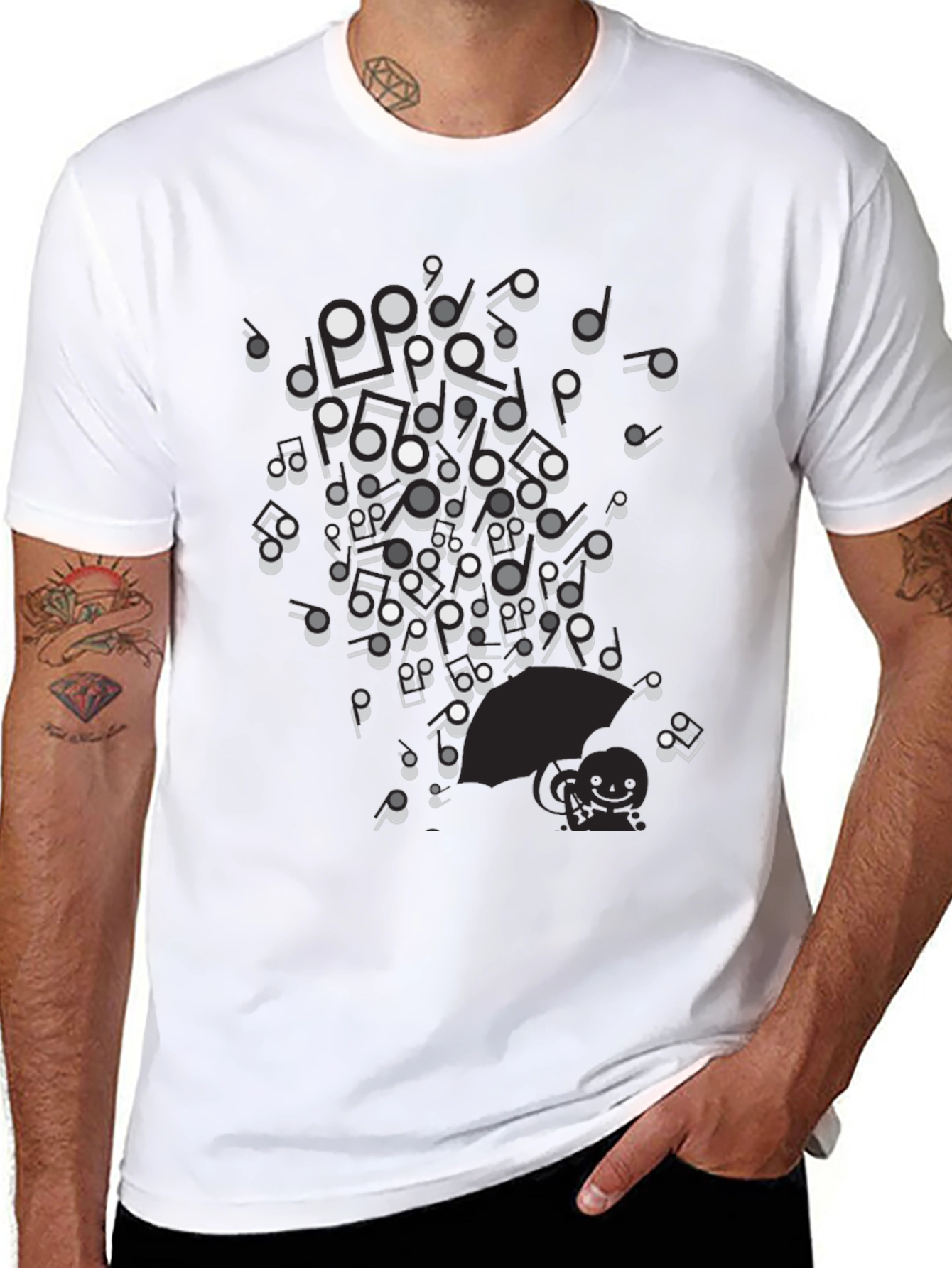 Musical Notes Graphic Black T-Shirt