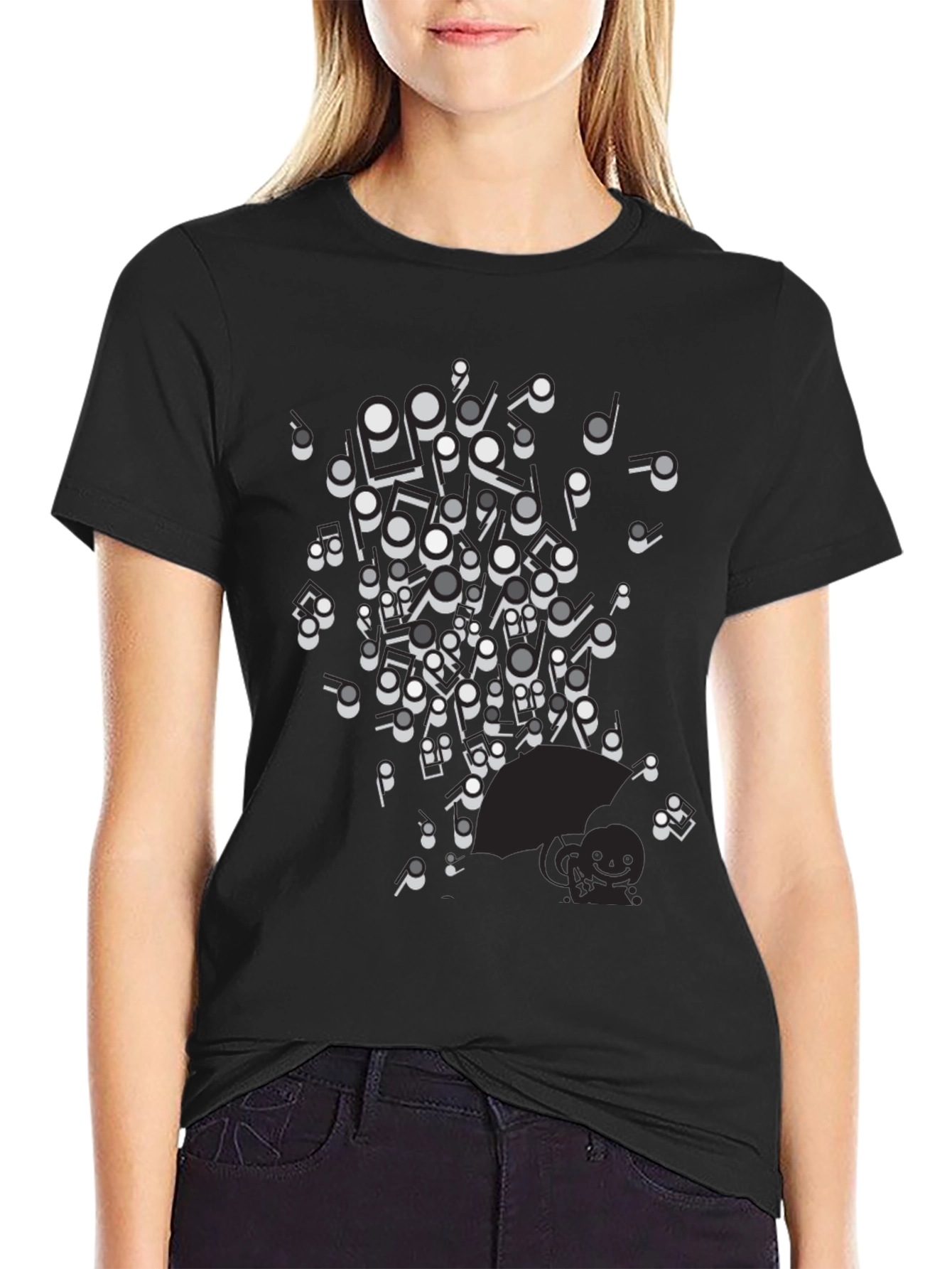 Musical Notes Graphic Black T-Shirt