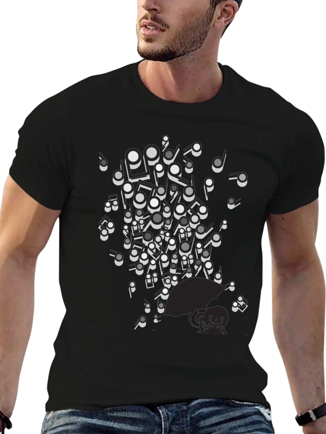 Musical Notes Graphic Black T-Shirt
