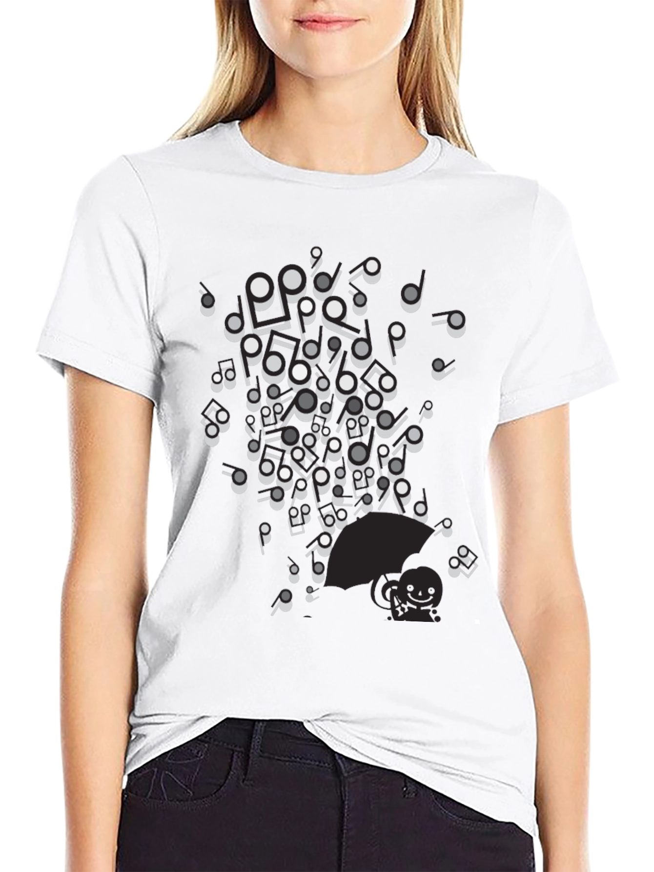Musical Notes Graphic Black T-Shirt