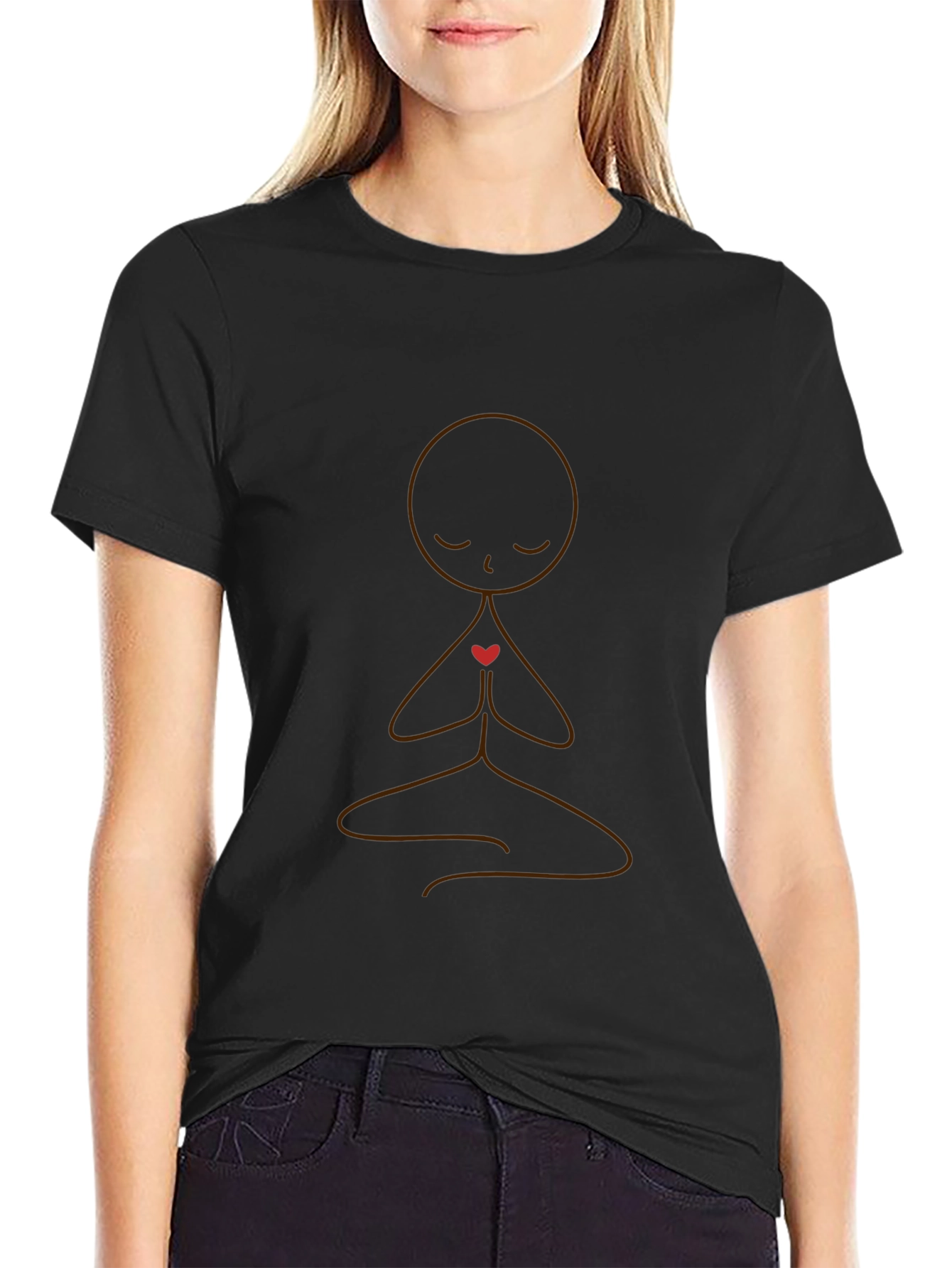 Meditative Heart Graphic Tee - Black Cotton