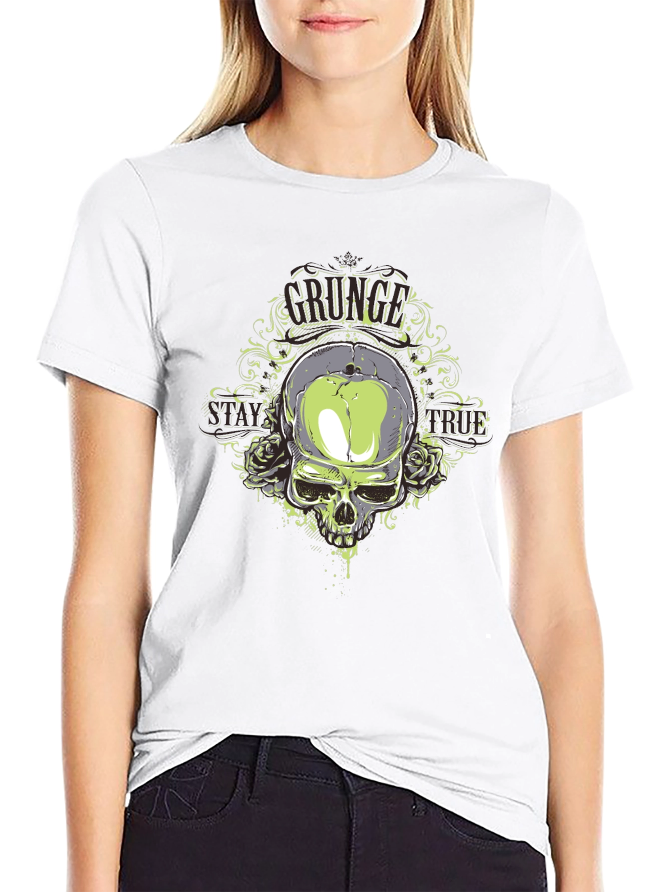 Grunge Skull Graphic Print Black T-Shirt