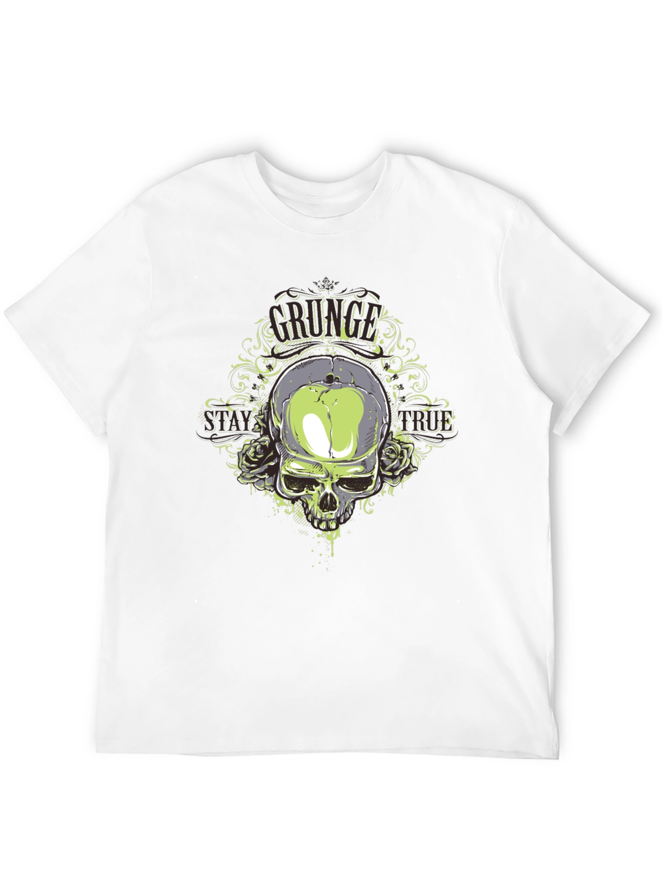 Grunge Skull Graphic Print Black T-Shirt