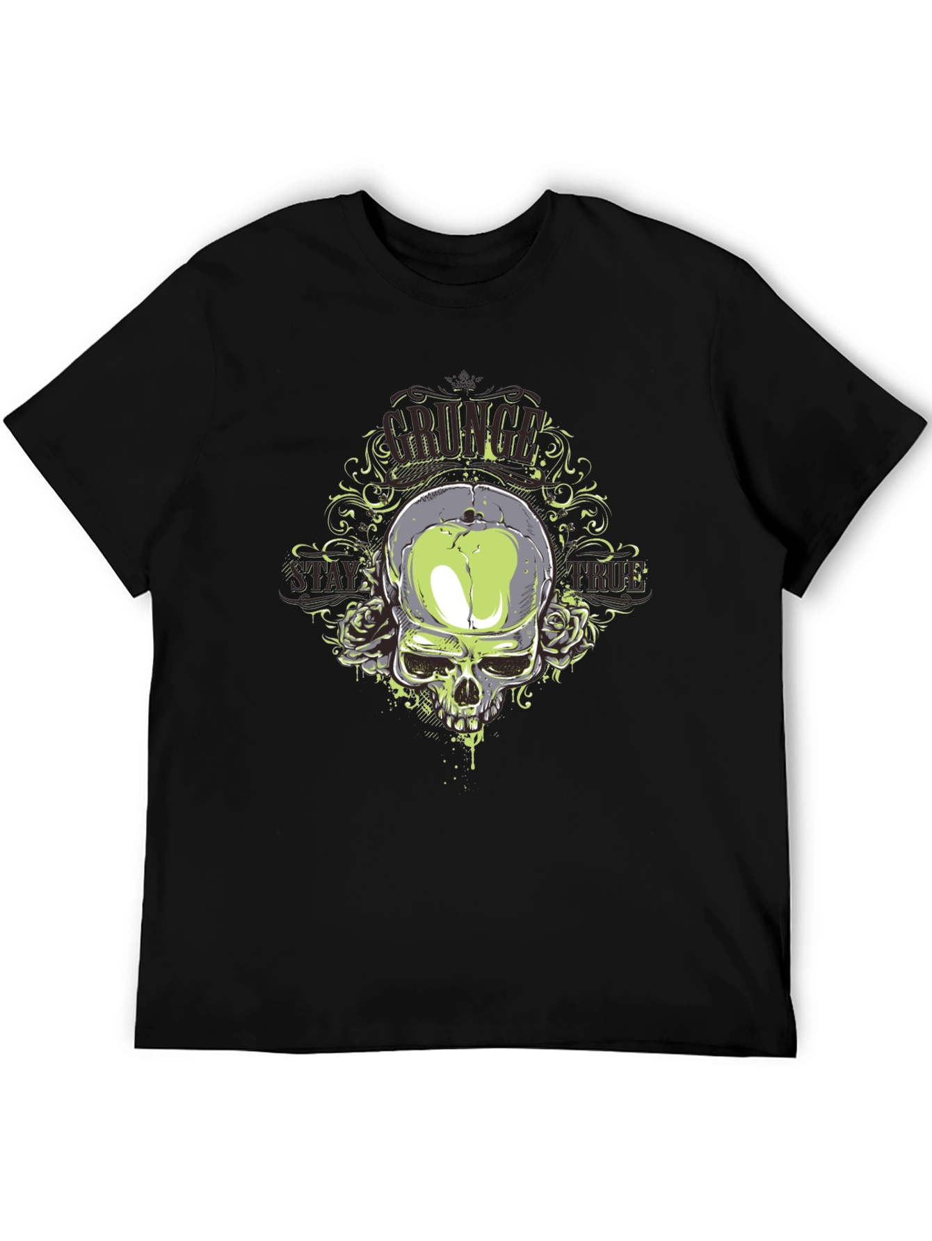 Grunge Skull Graphic Print Black T-Shirt