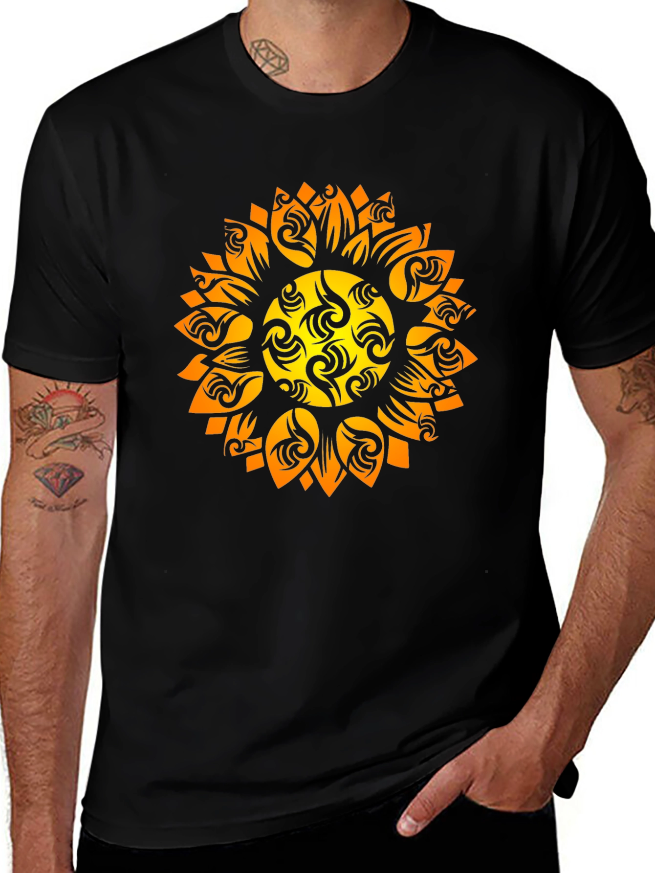Tribal Sun Graphic Black Tee
