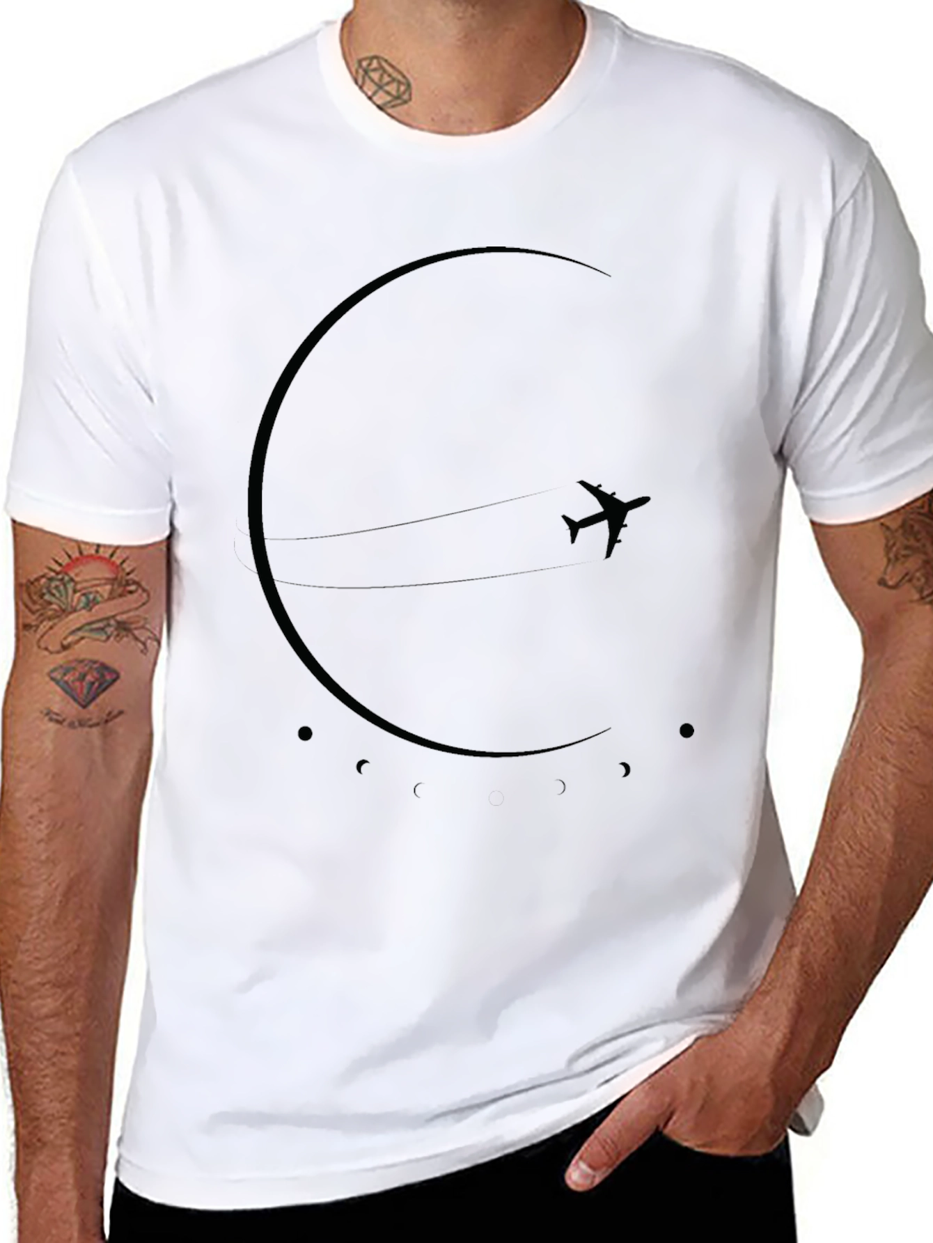 Minimalist Airplane in Space Black T-Shirt