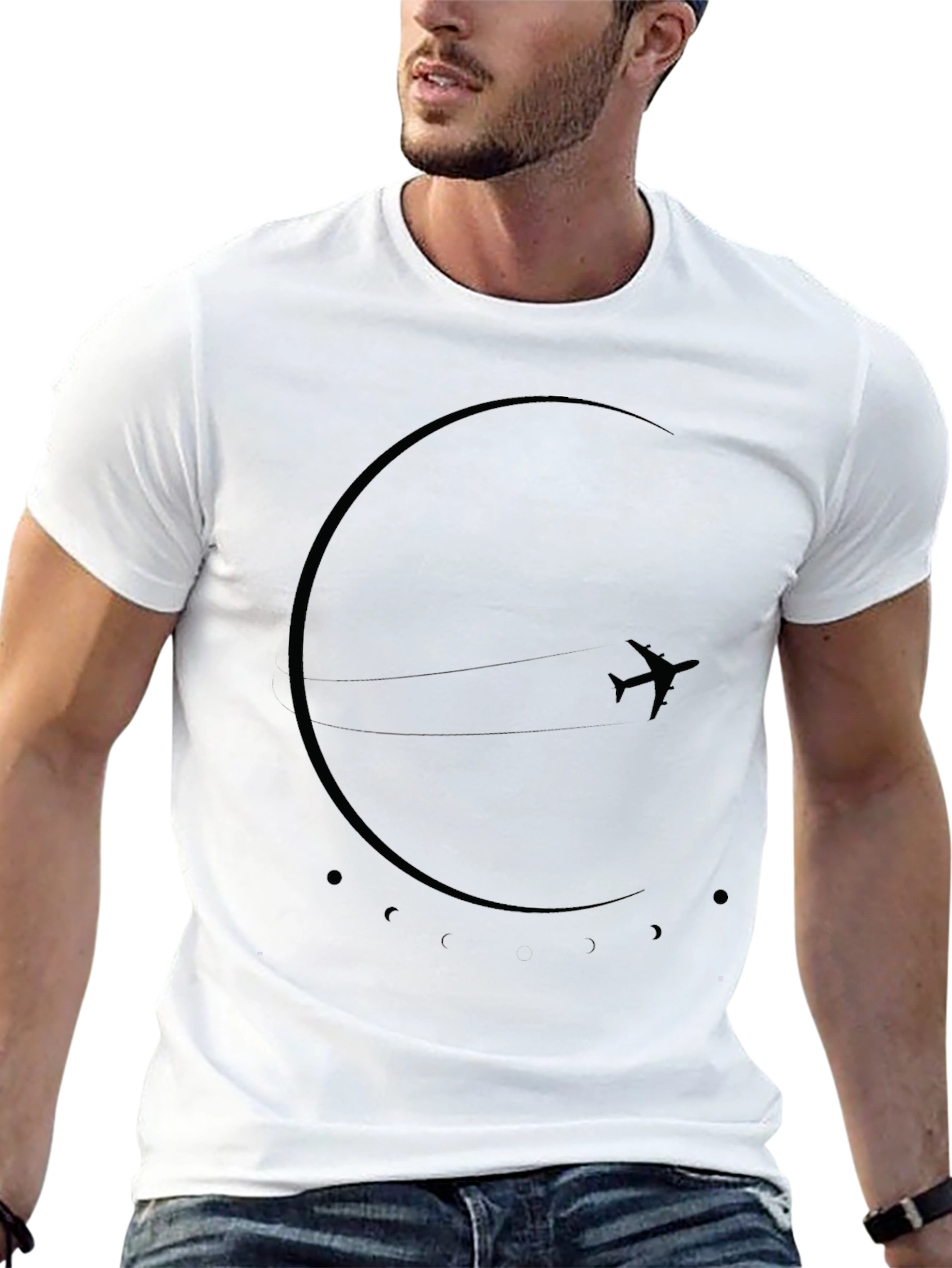 Minimalist Airplane in Space Black T-Shirt