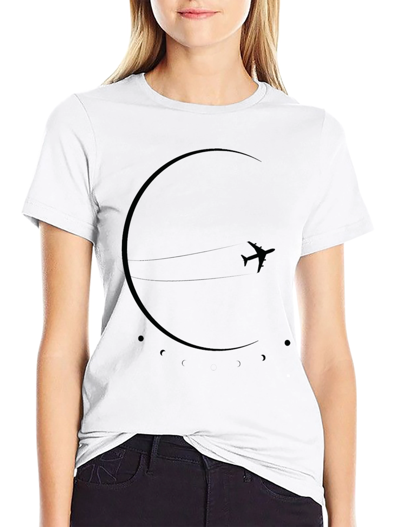 Minimalist Airplane in Space Black T-Shirt